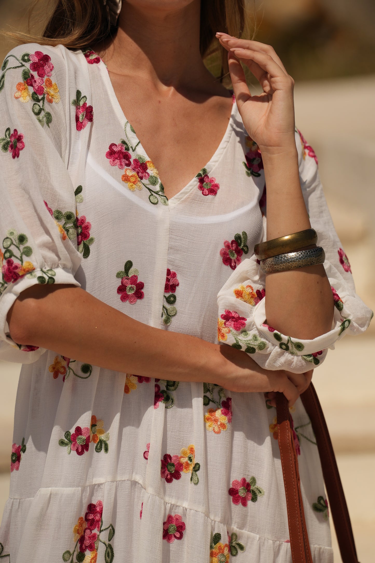 Vestido largo blanco con flores