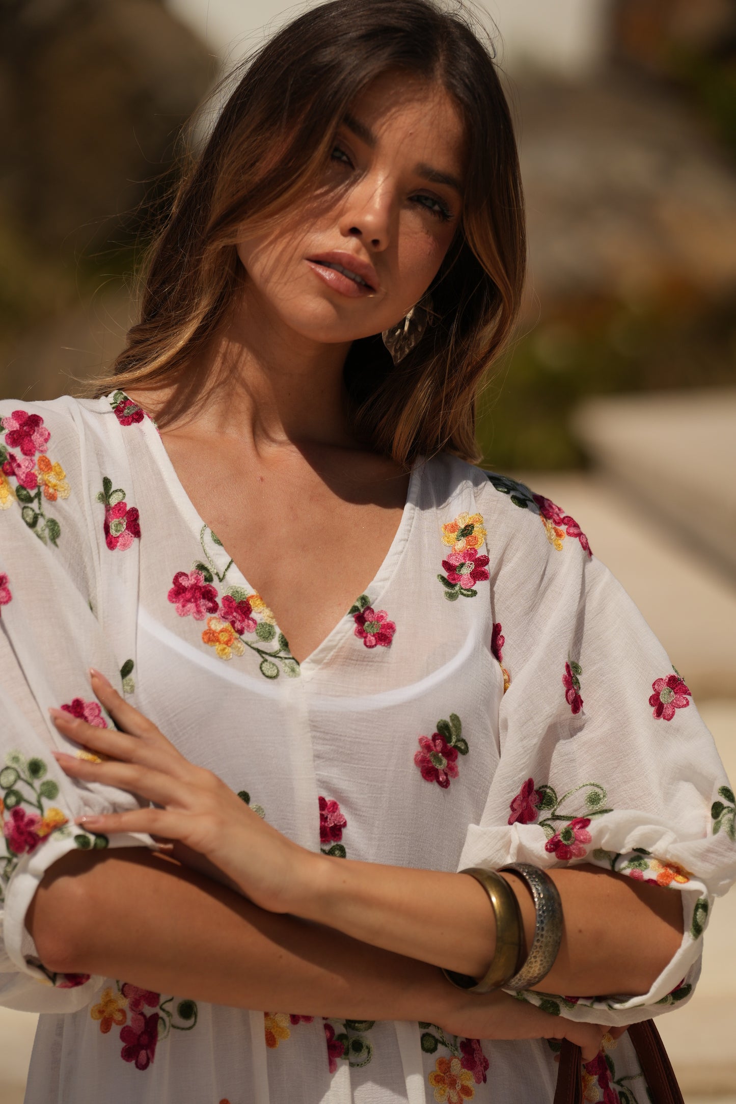 Vestido largo blanco con flores