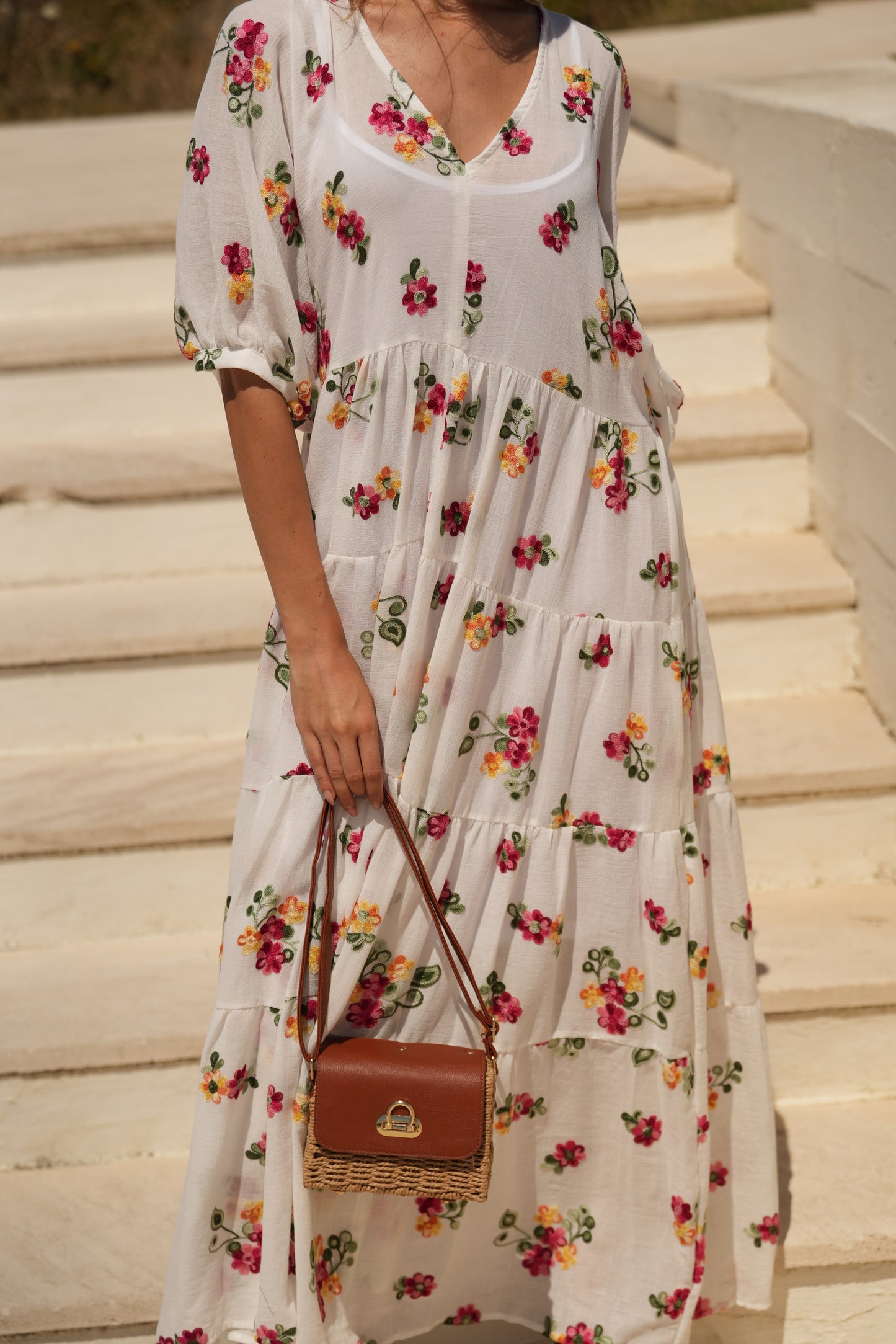Vestido largo blanco con flores