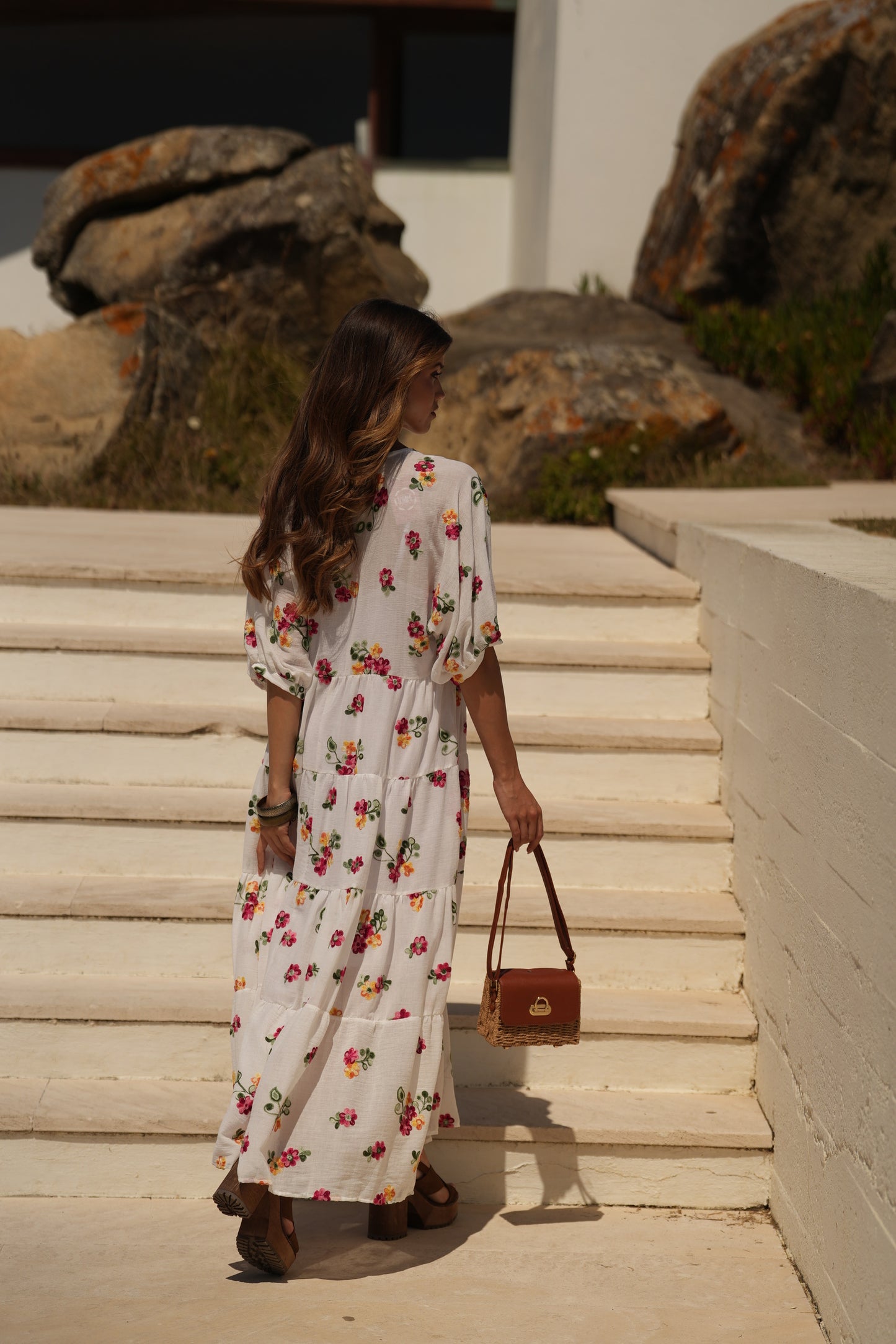 Vestido largo blanco con flores