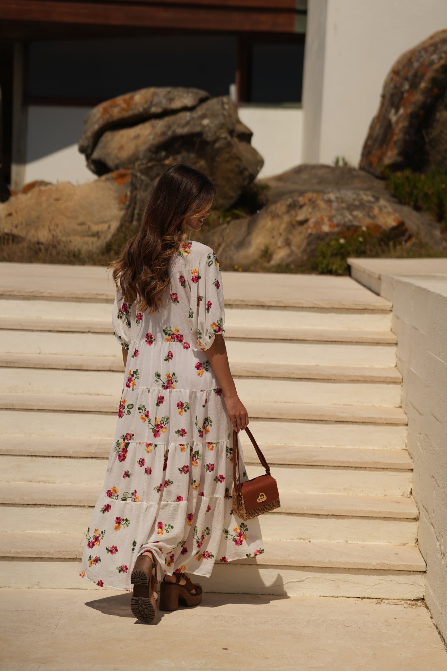Vestido largo blanco con flores