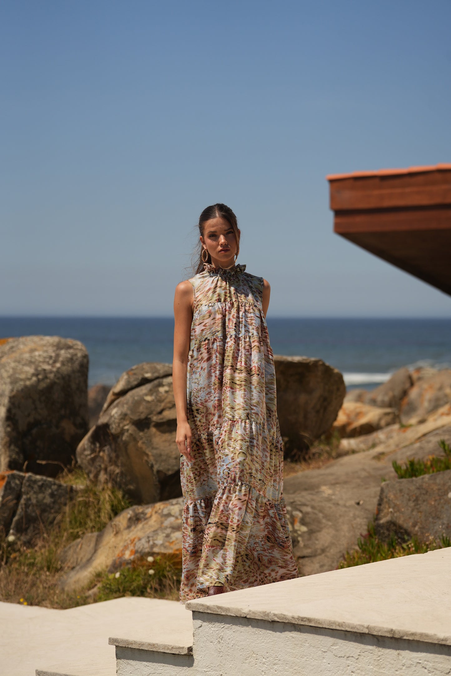 Vestido largo de seda estampada