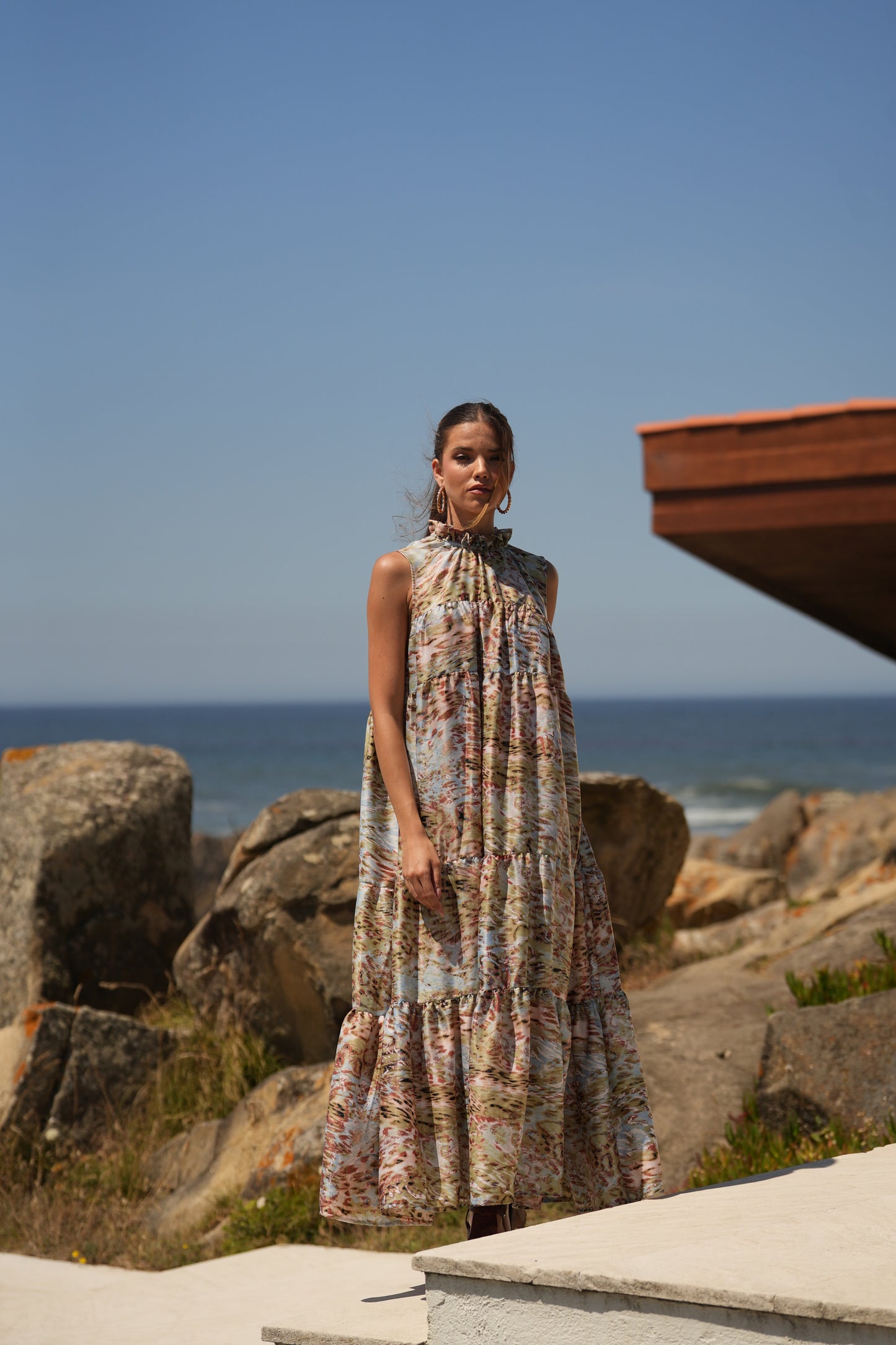 Vestido largo de seda estampada