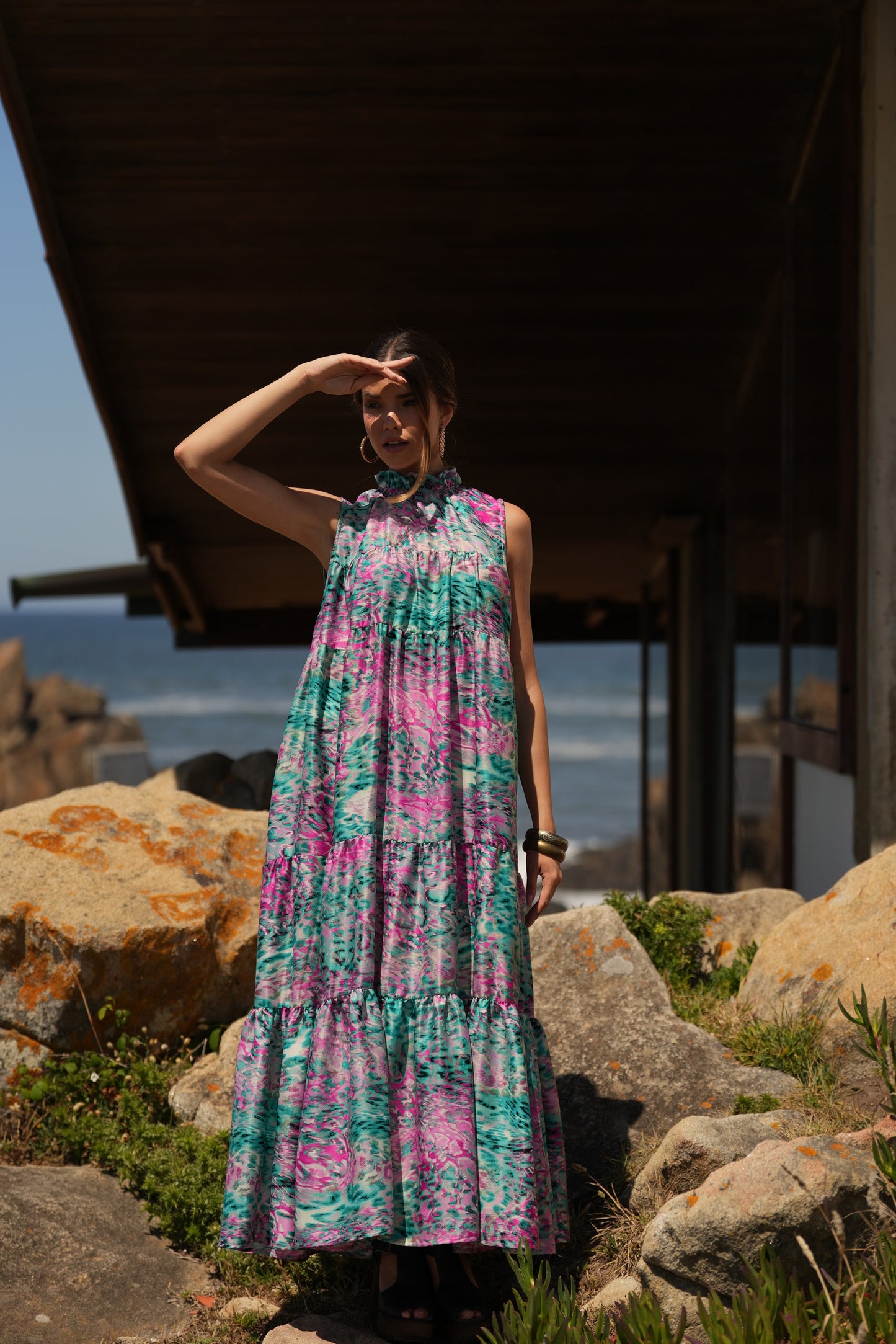Vestido largo de seda estampada