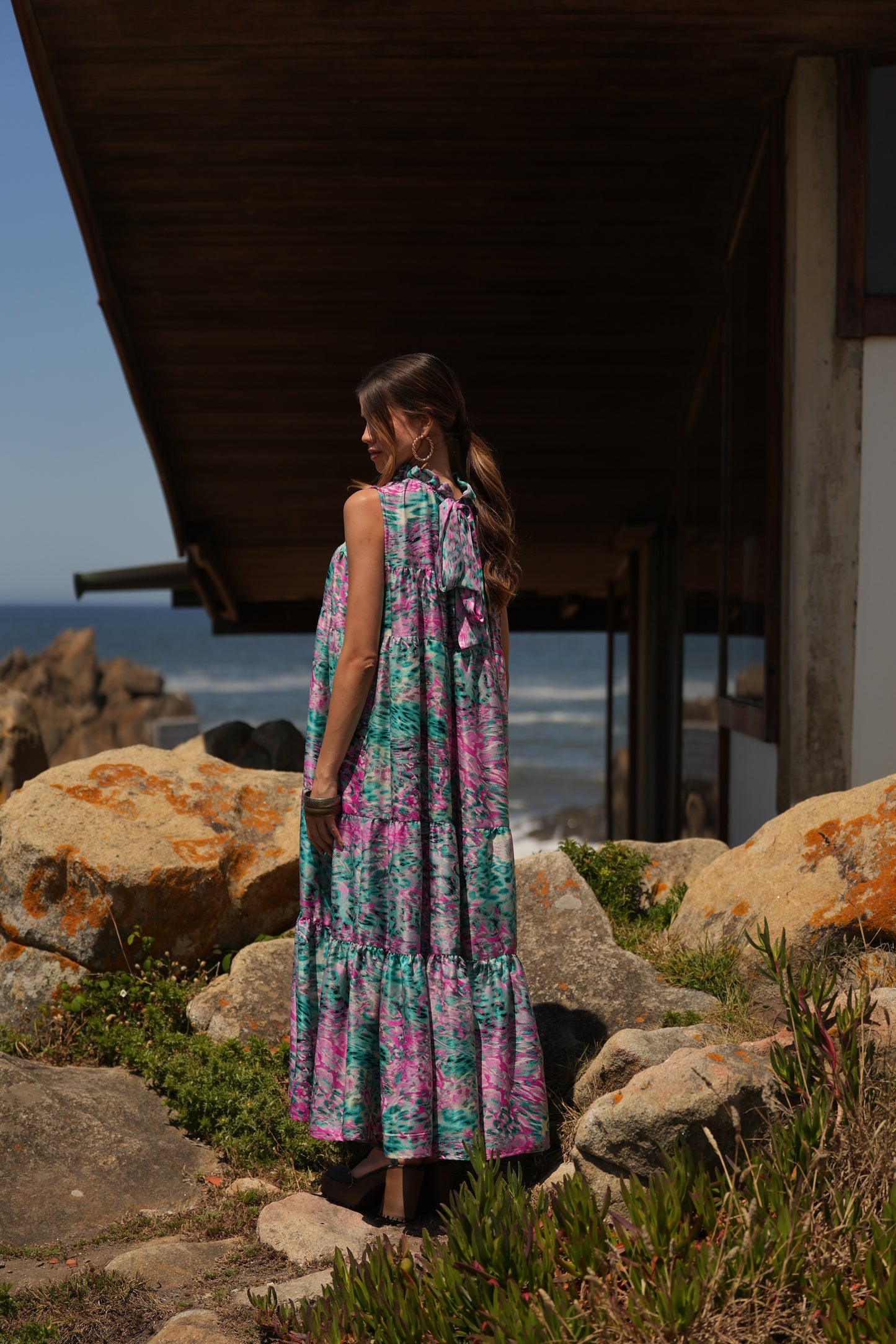 Vestido largo de seda estampada