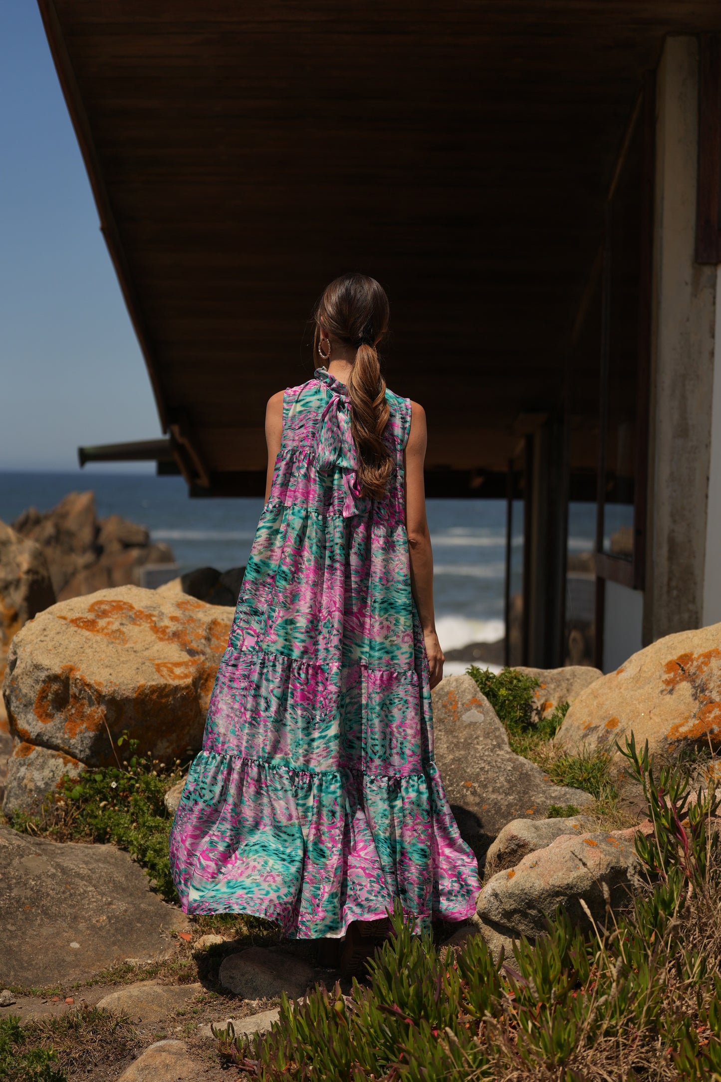 Vestido largo de seda estampada