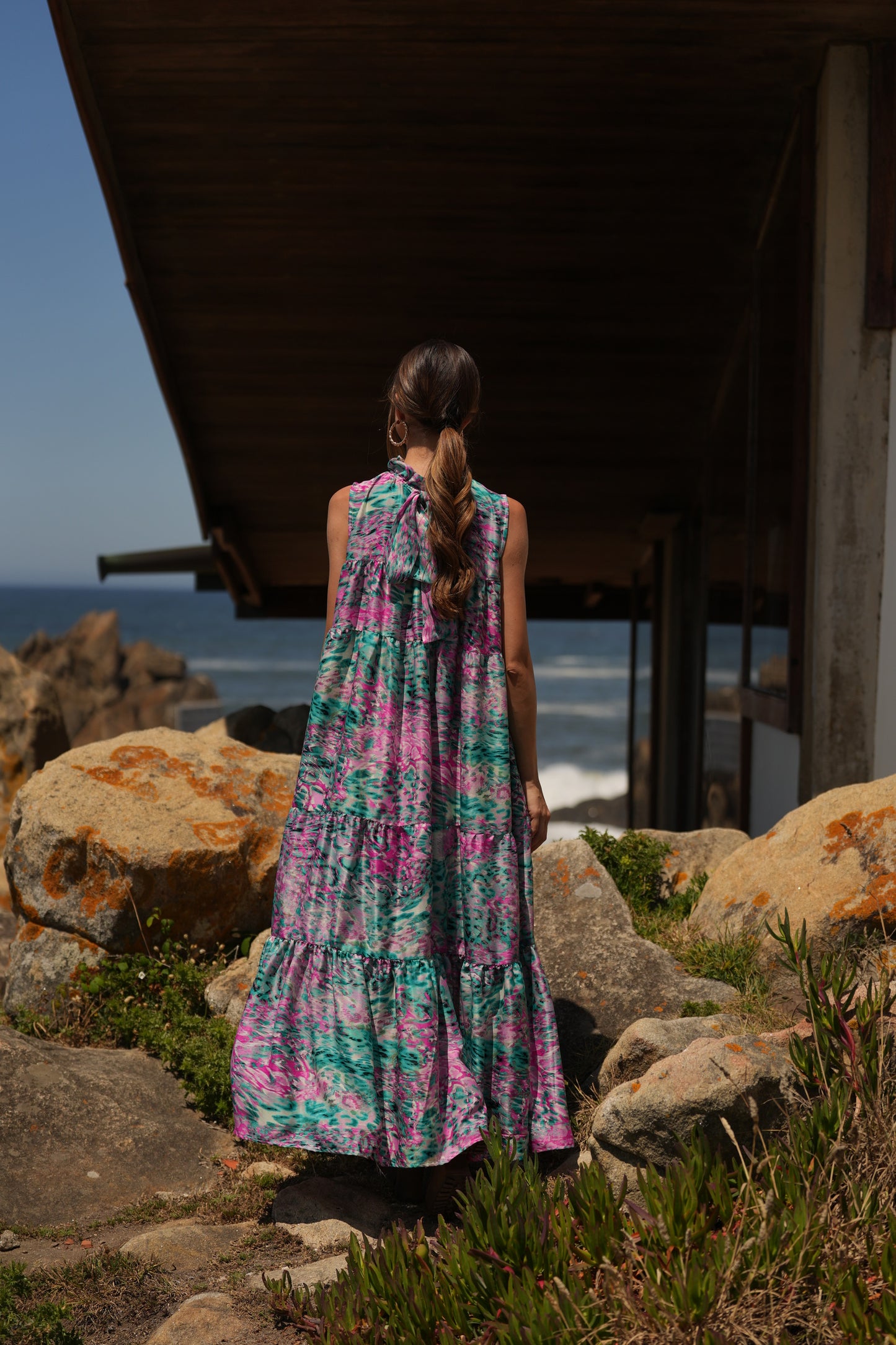 Vestido largo de seda estampada