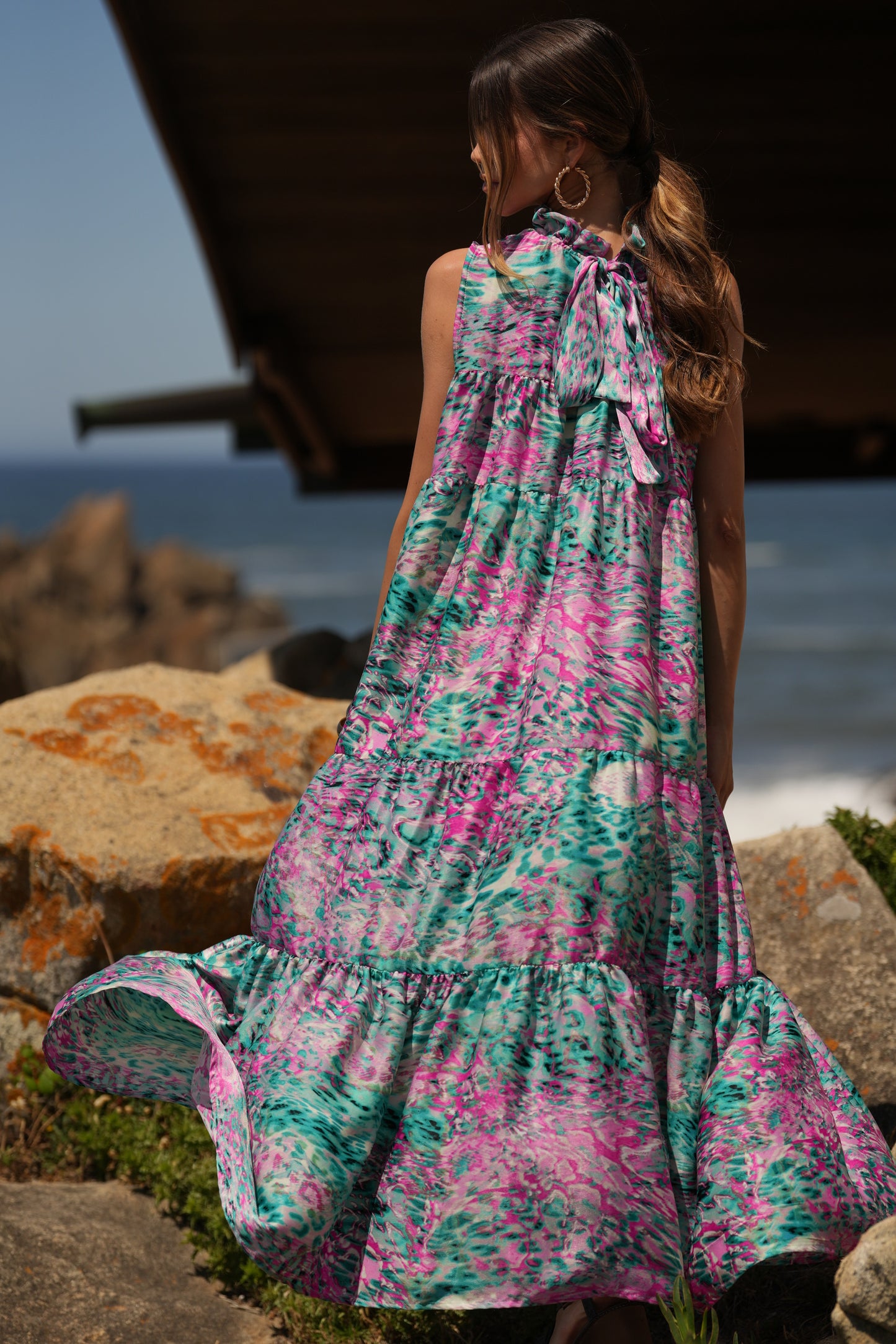 Vestido largo de seda estampada