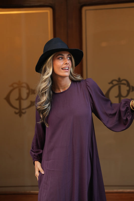 Vestido largo en viscosa burdeos