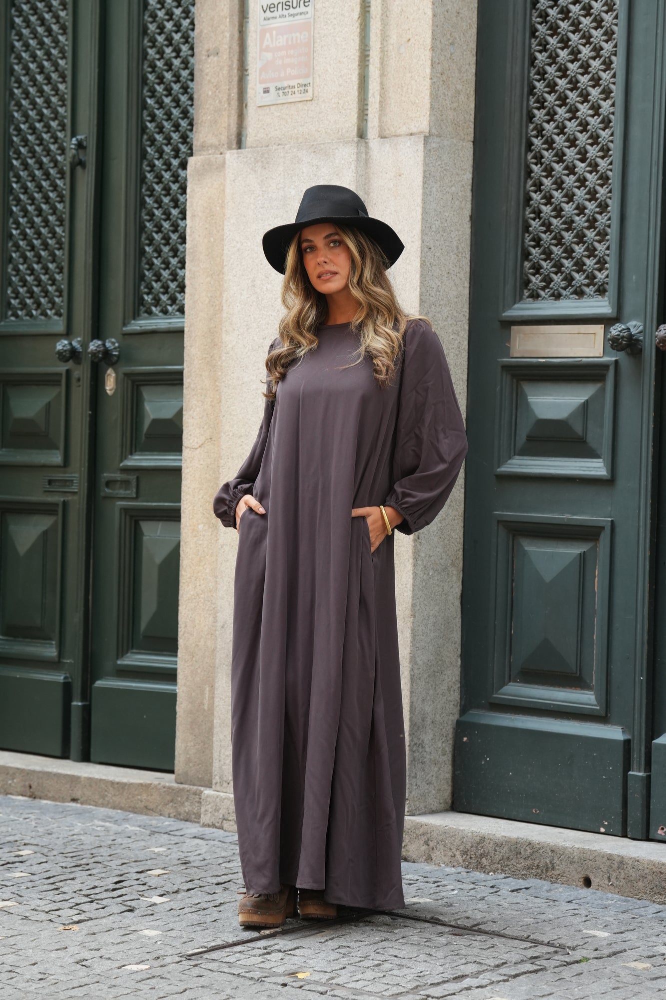 Vestido largo de viscosa marrón