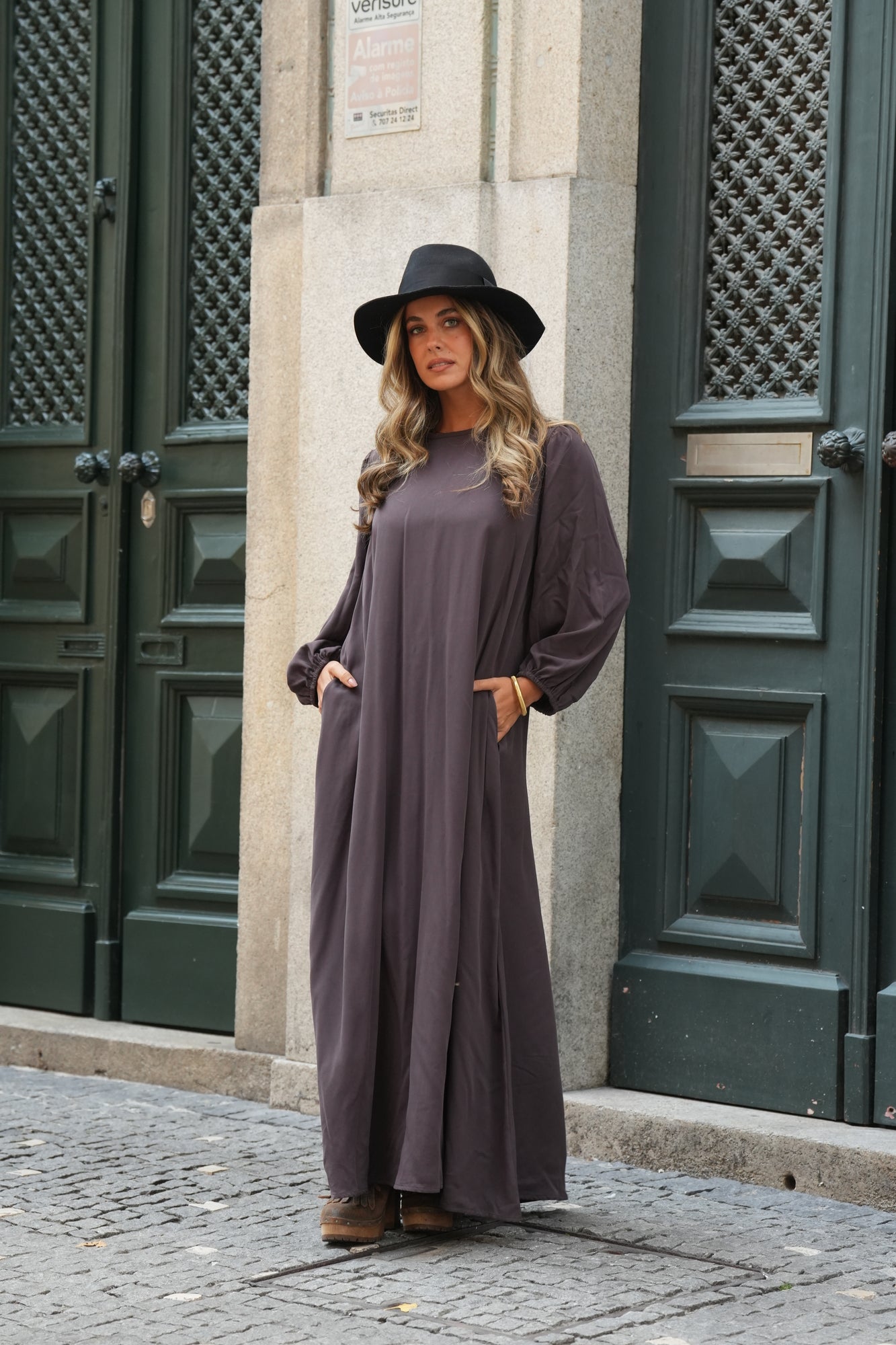 Vestido largo de viscosa marrón