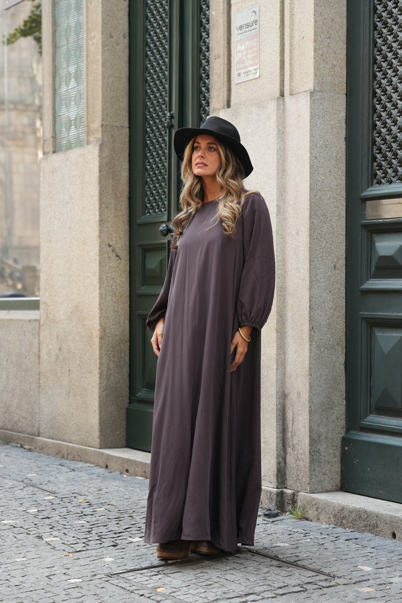 Vestido largo de viscosa marrón