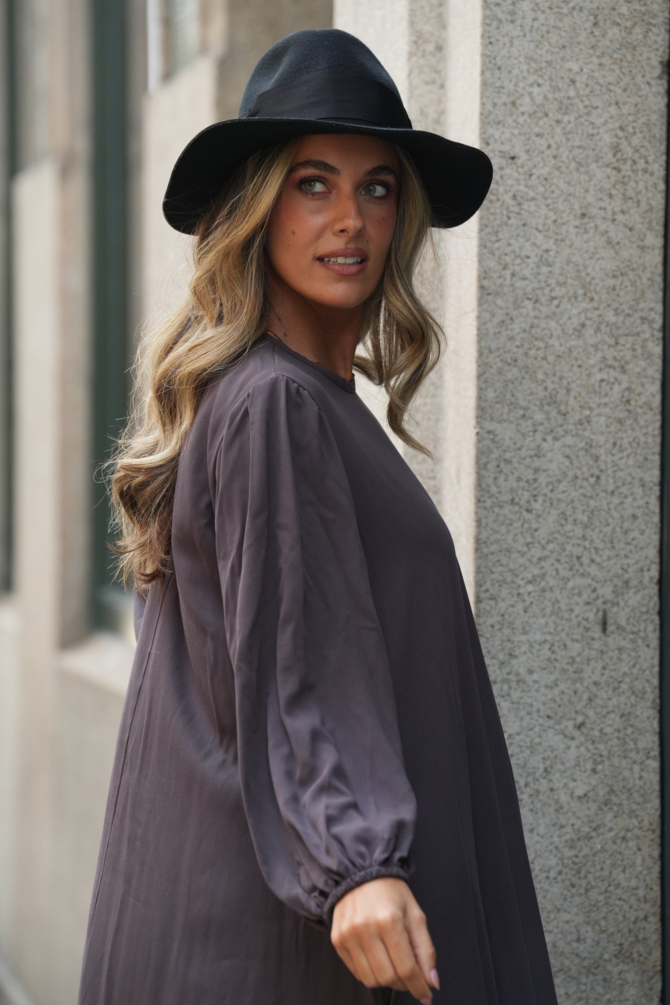 Vestido largo de viscosa marrón