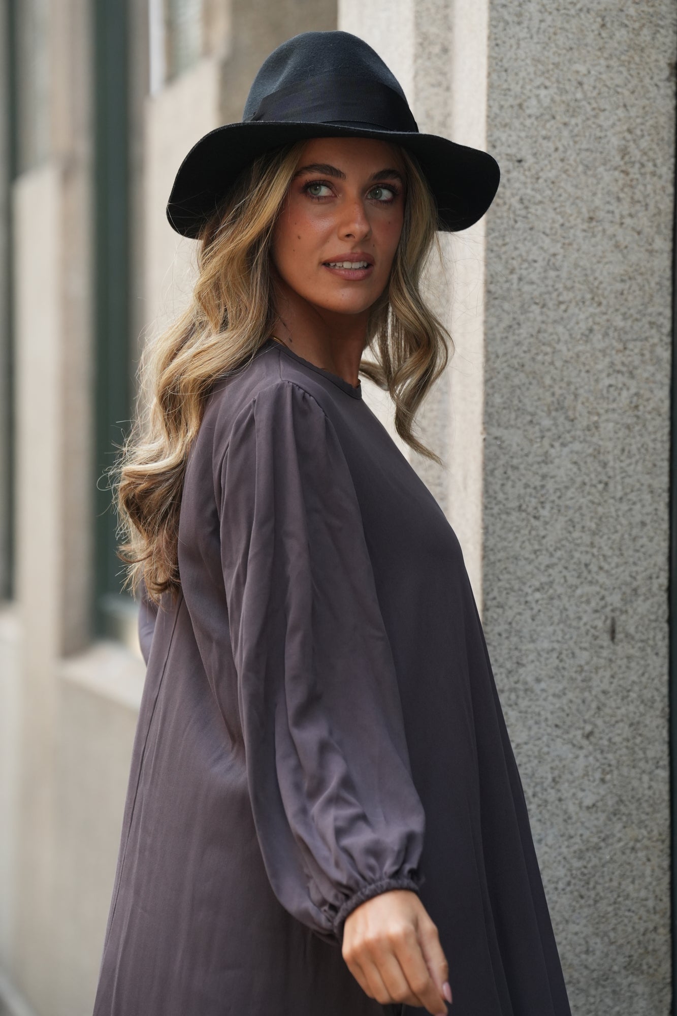 Vestido largo de viscosa marrón