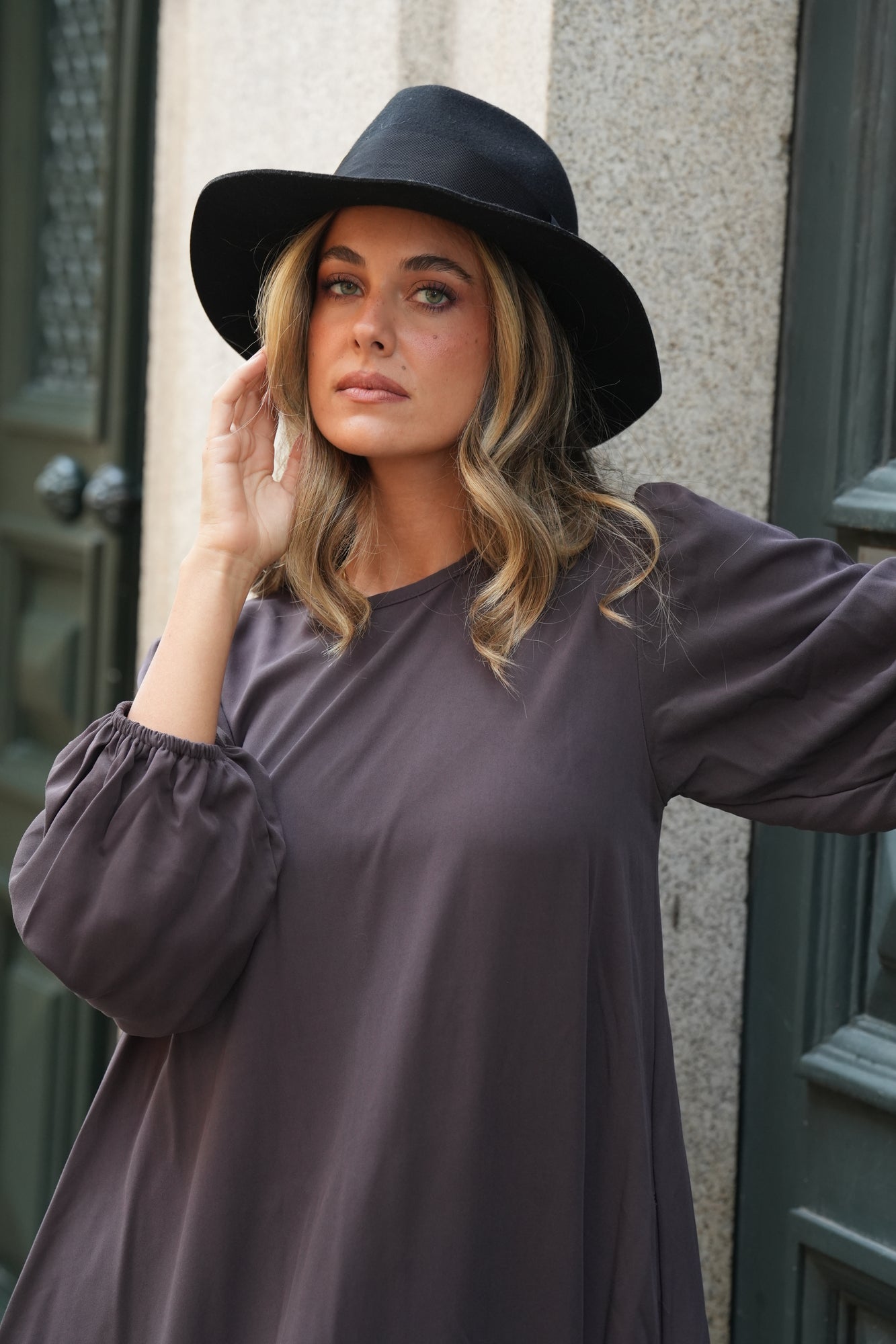 Vestido largo de viscosa marrón