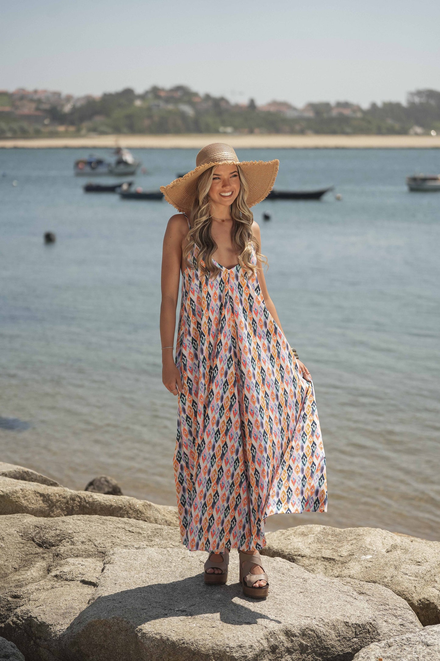 Vestido largo estampado tirantes