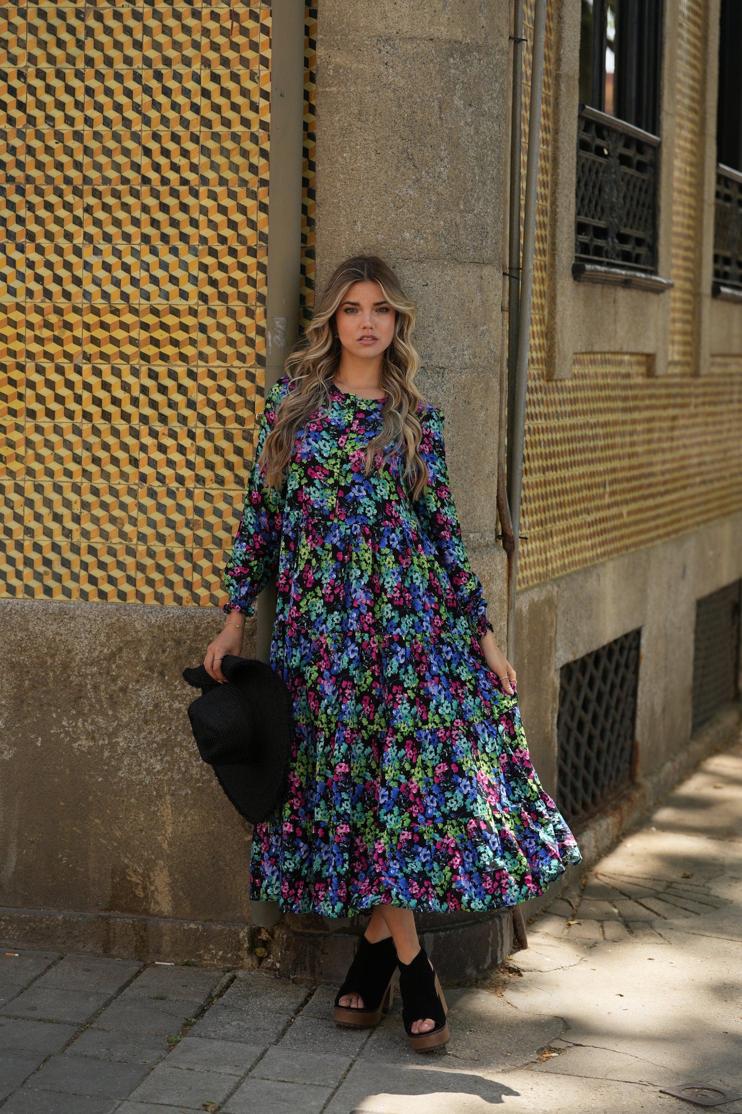 Vestido comprido com estampado floral