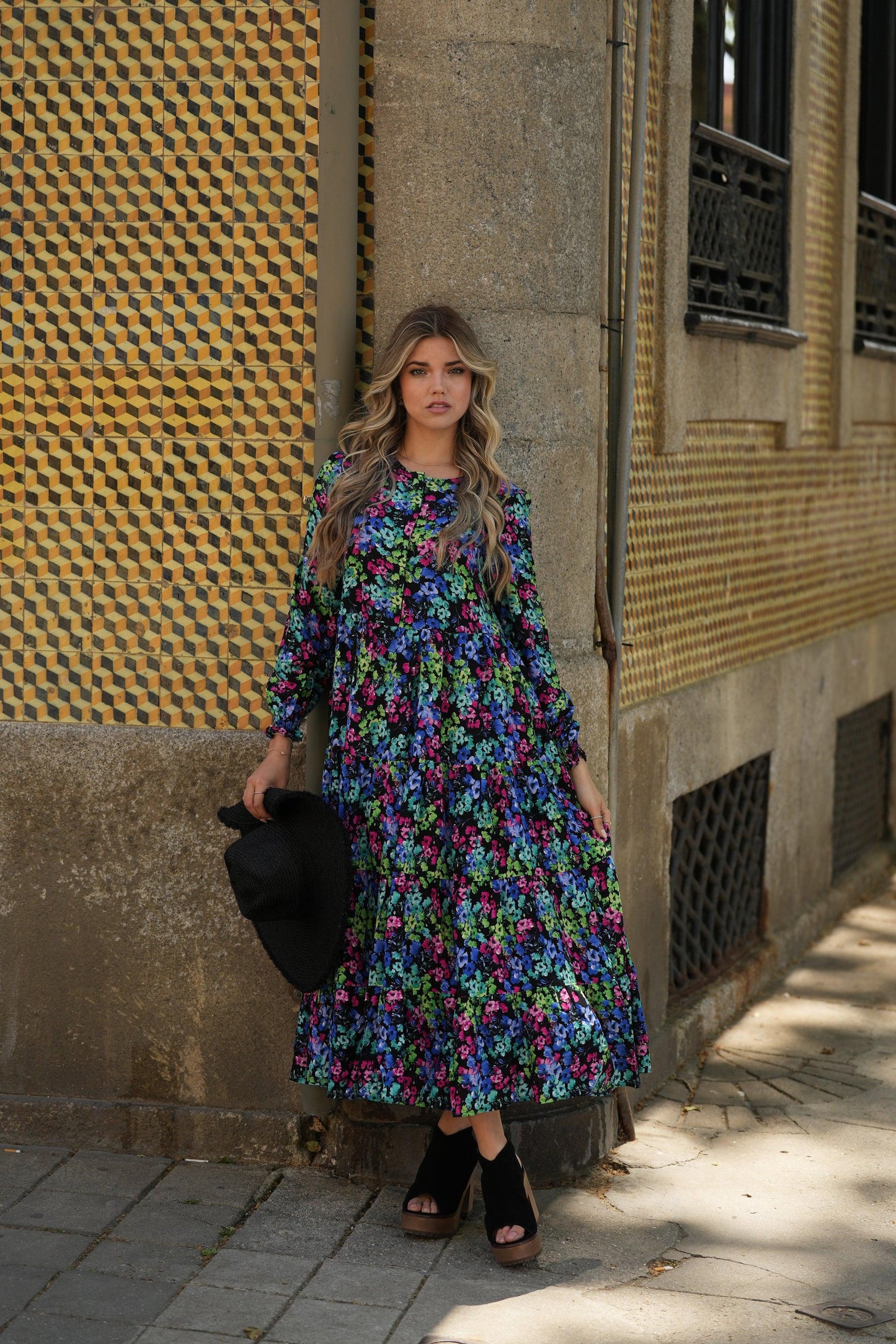 Vestido comprido com estampado floral