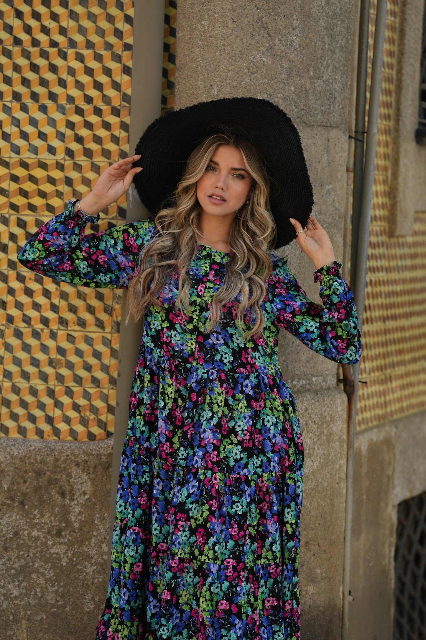 Vestido comprido com estampado floral