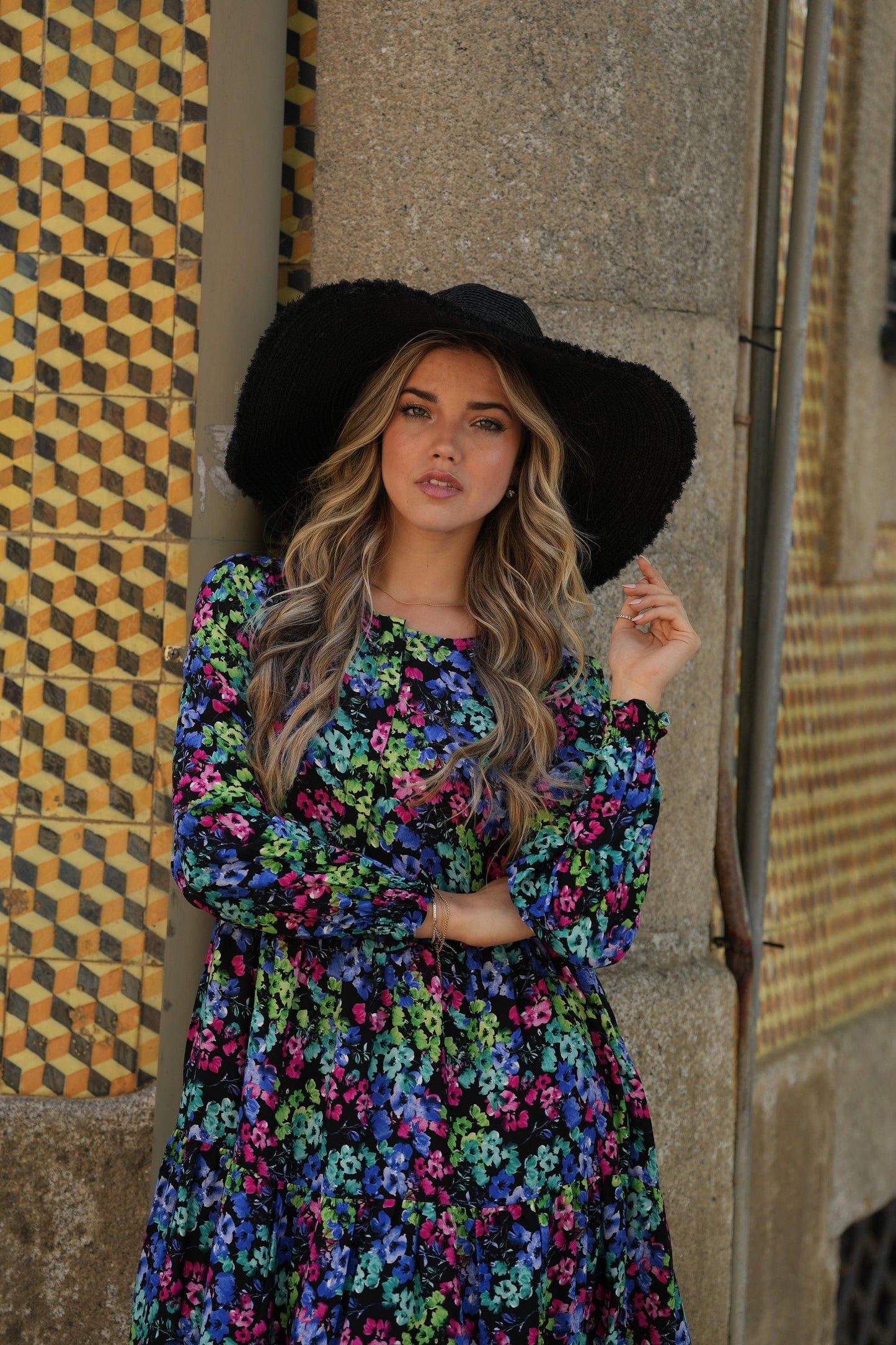 Vestido comprido com estampado floral