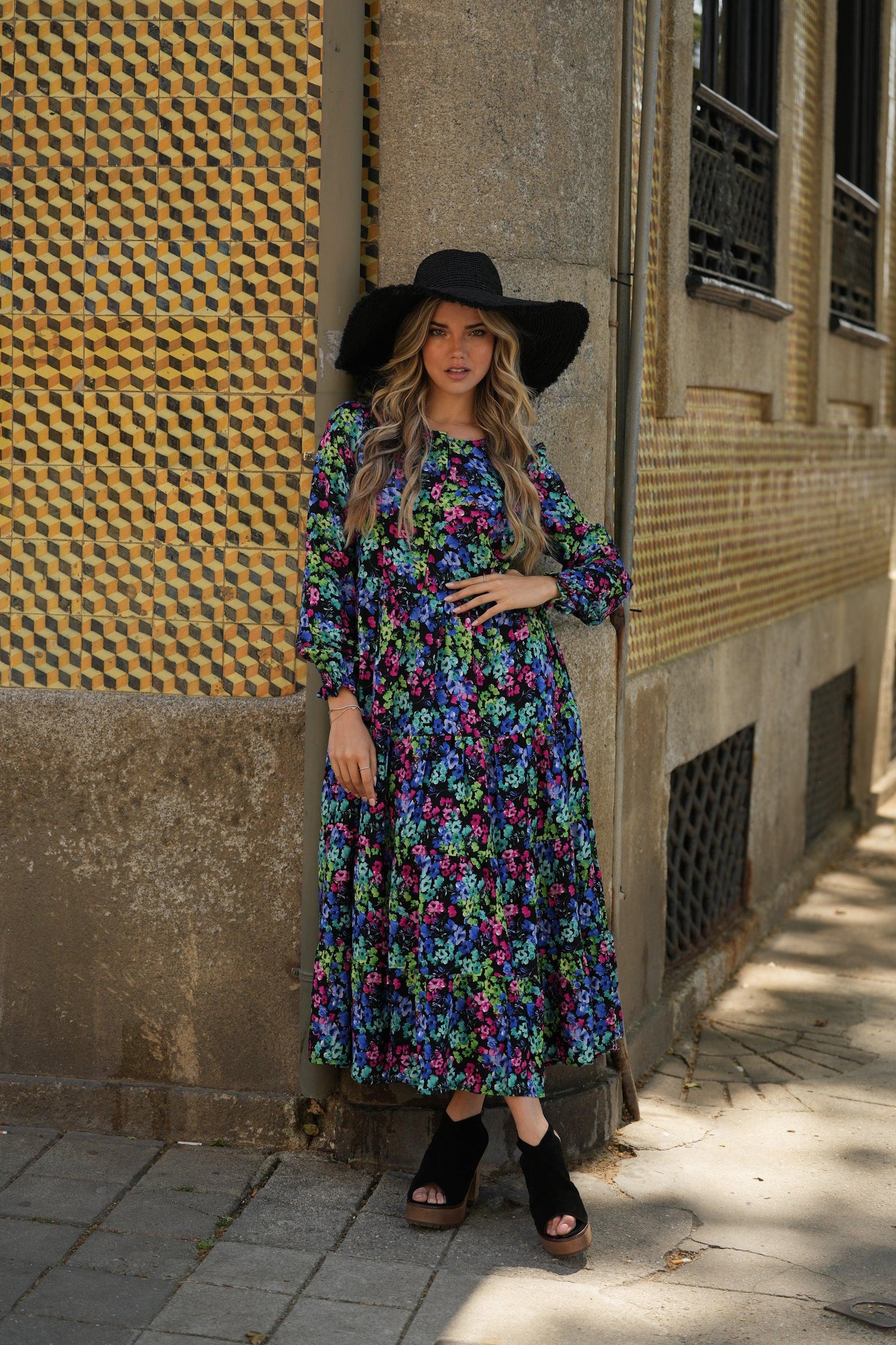 Vestido comprido com estampado floral