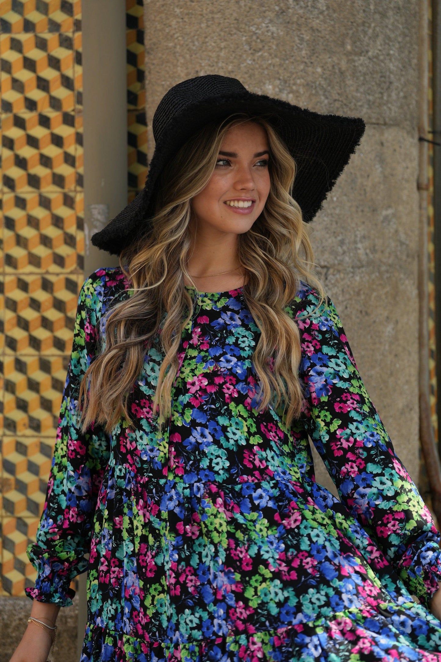 Vestido comprido com estampado floral