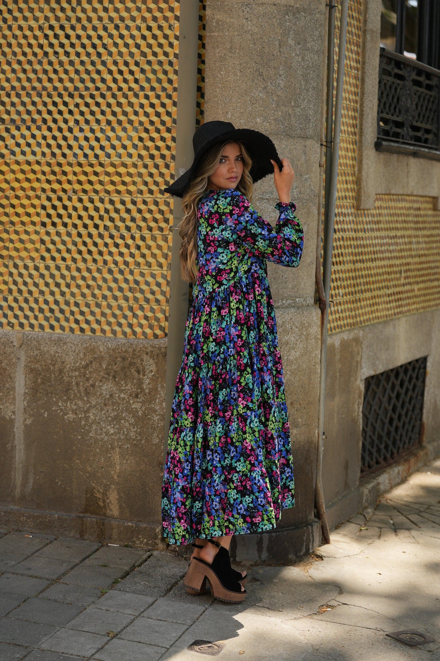 Vestido comprido com estampado floral