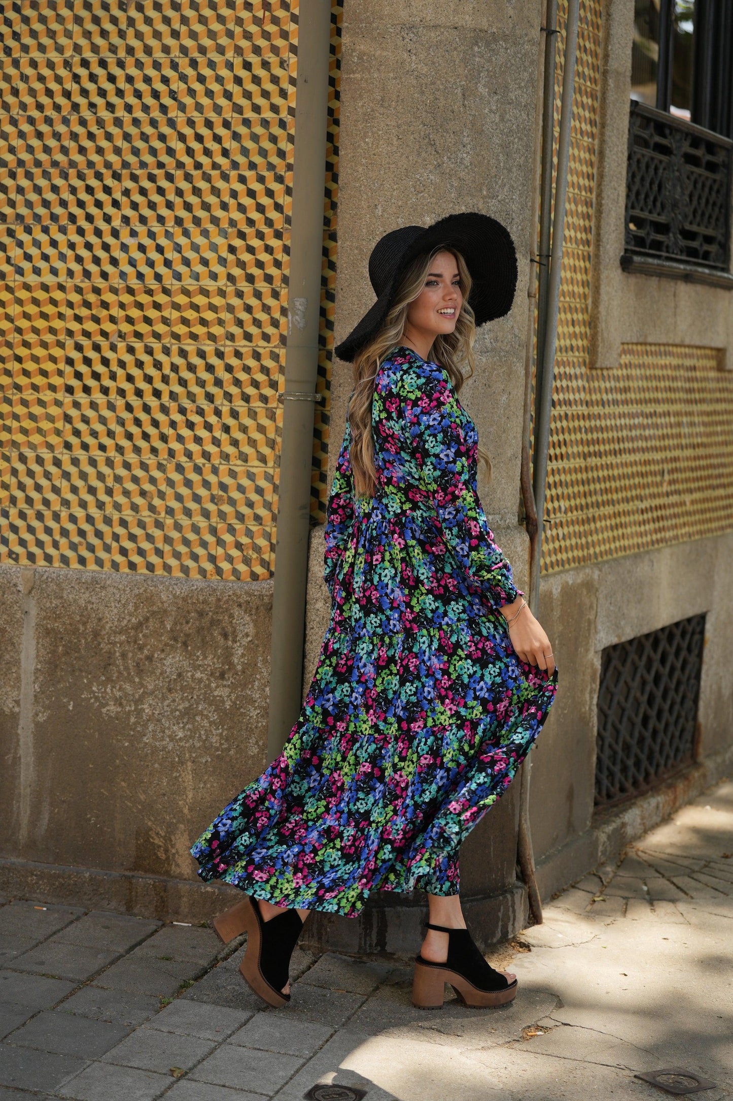 Vestido comprido com estampado floral