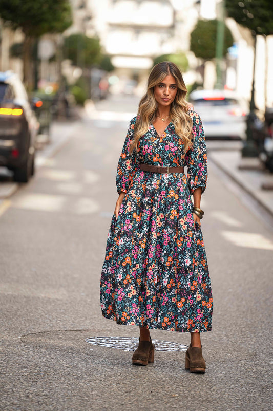 Vestido comprido estampado floral