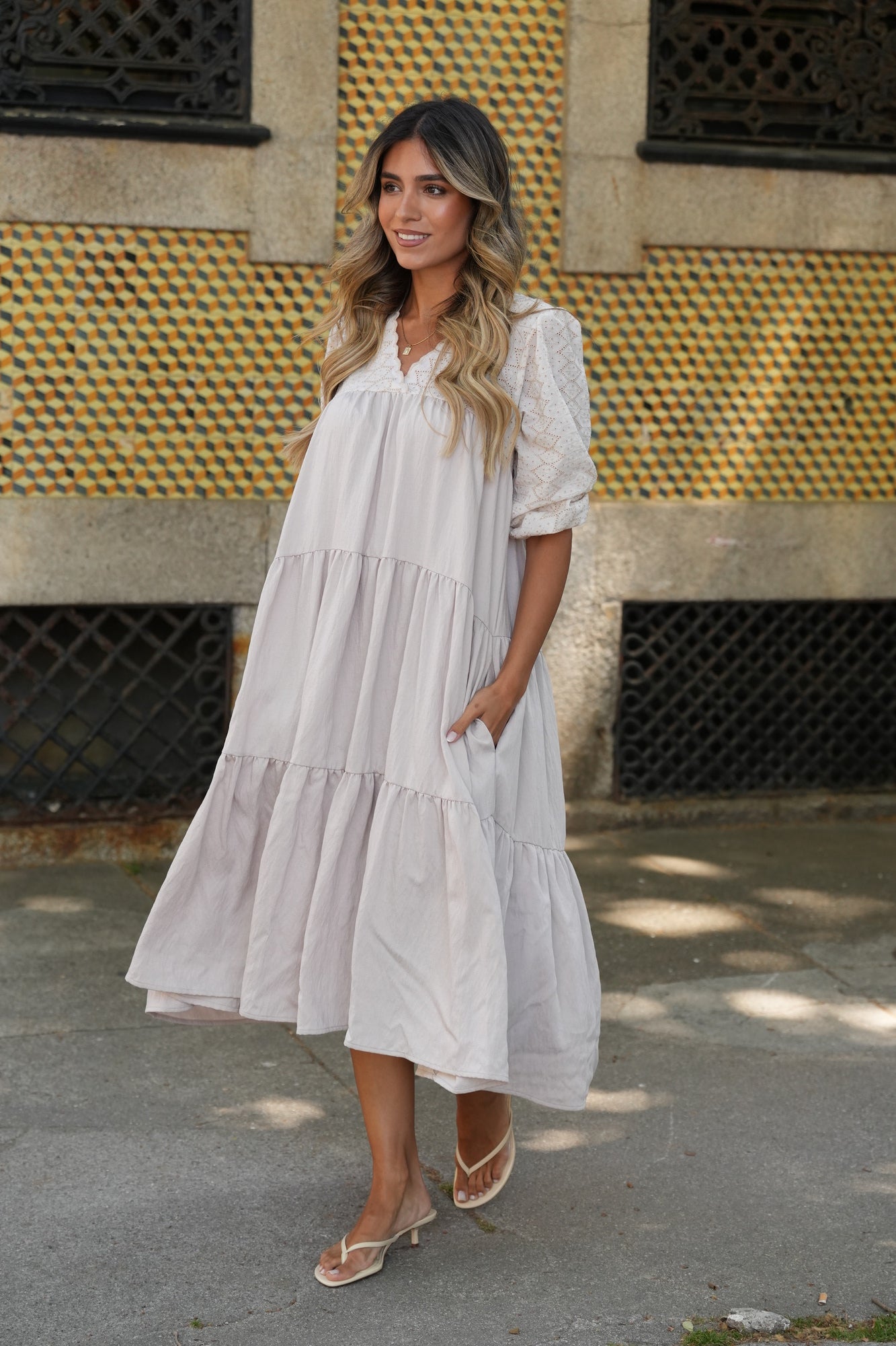 Vestido largo beige