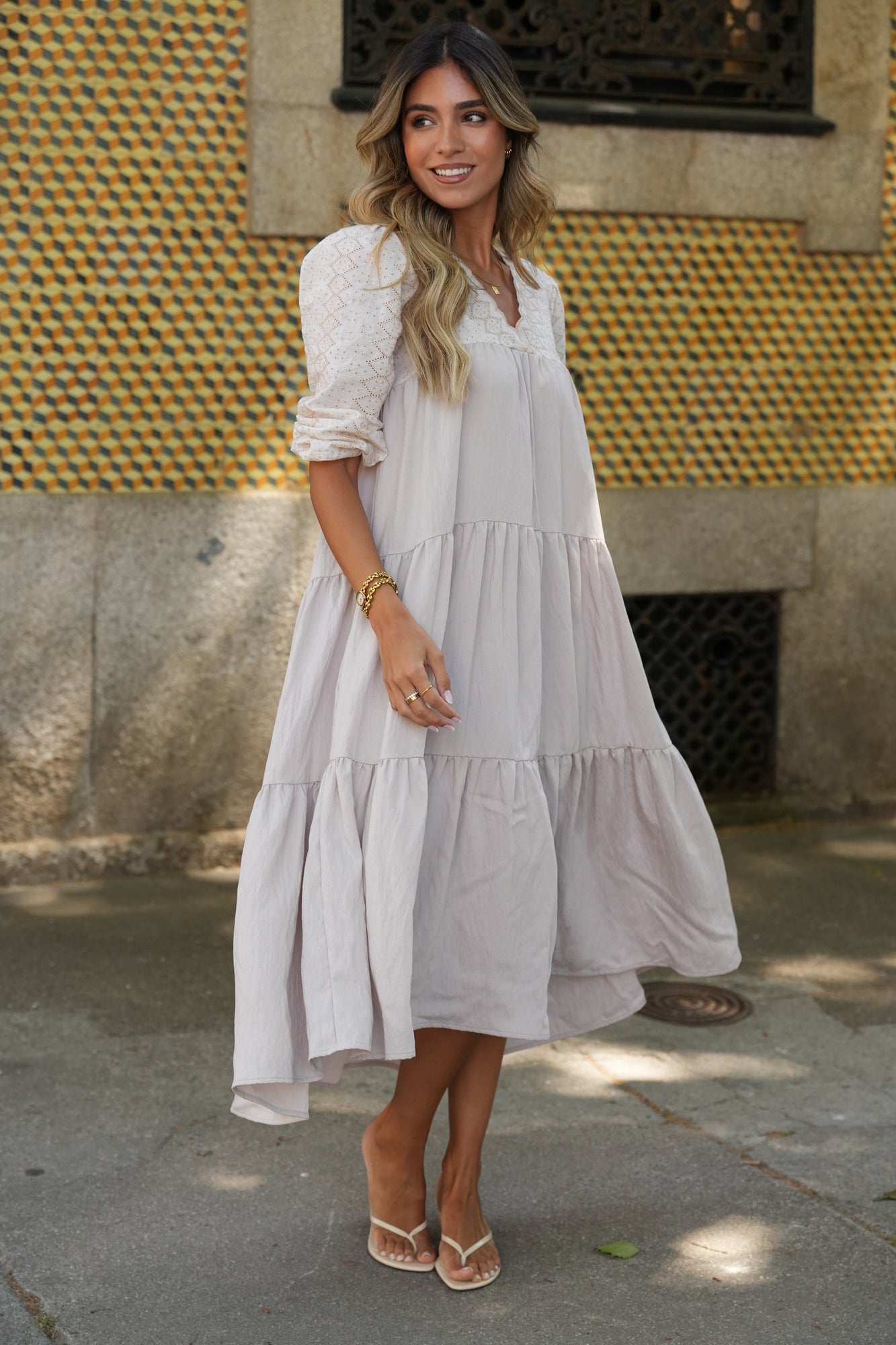 Vestido largo beige