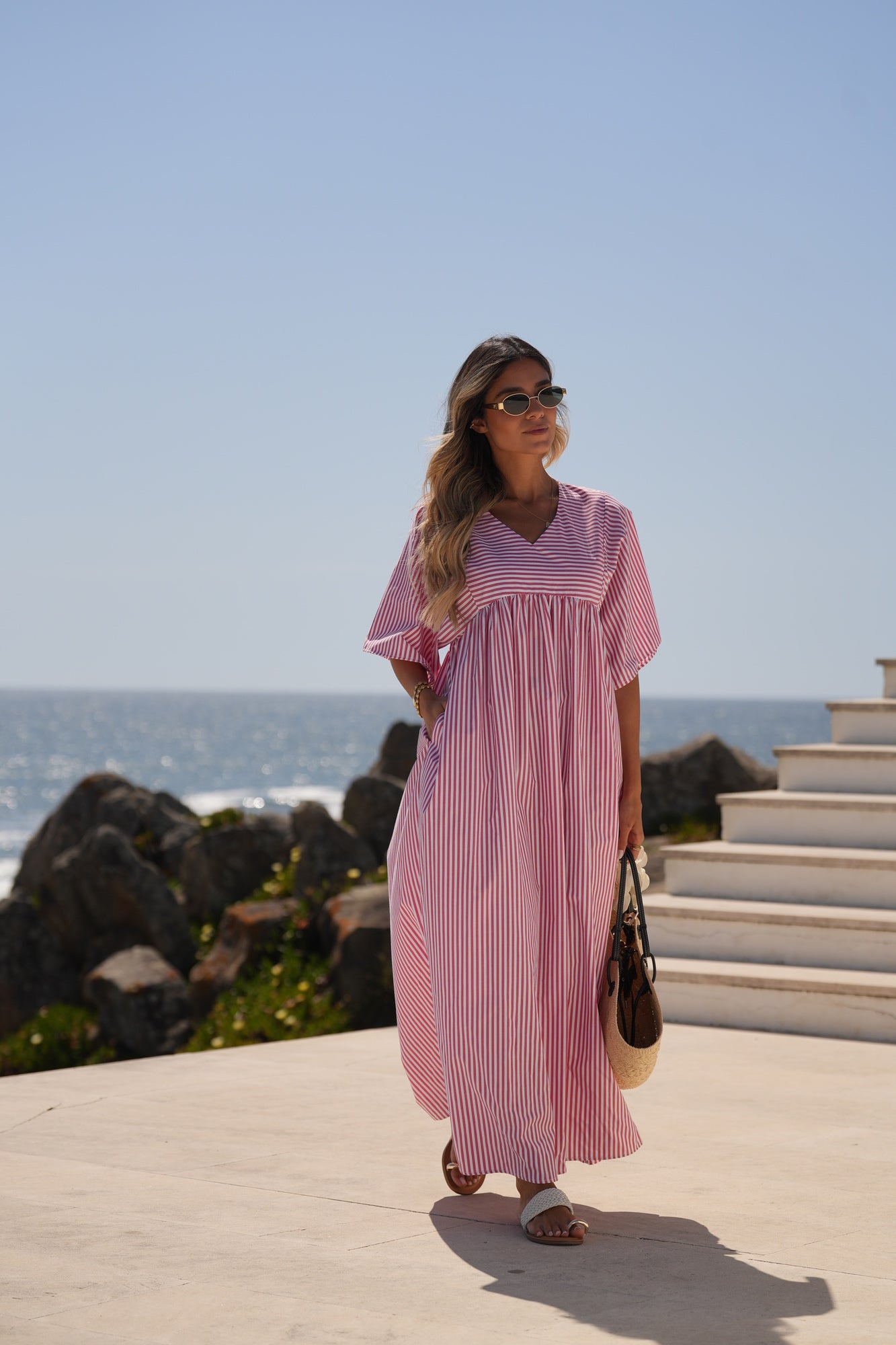 Vestido largo de rayas