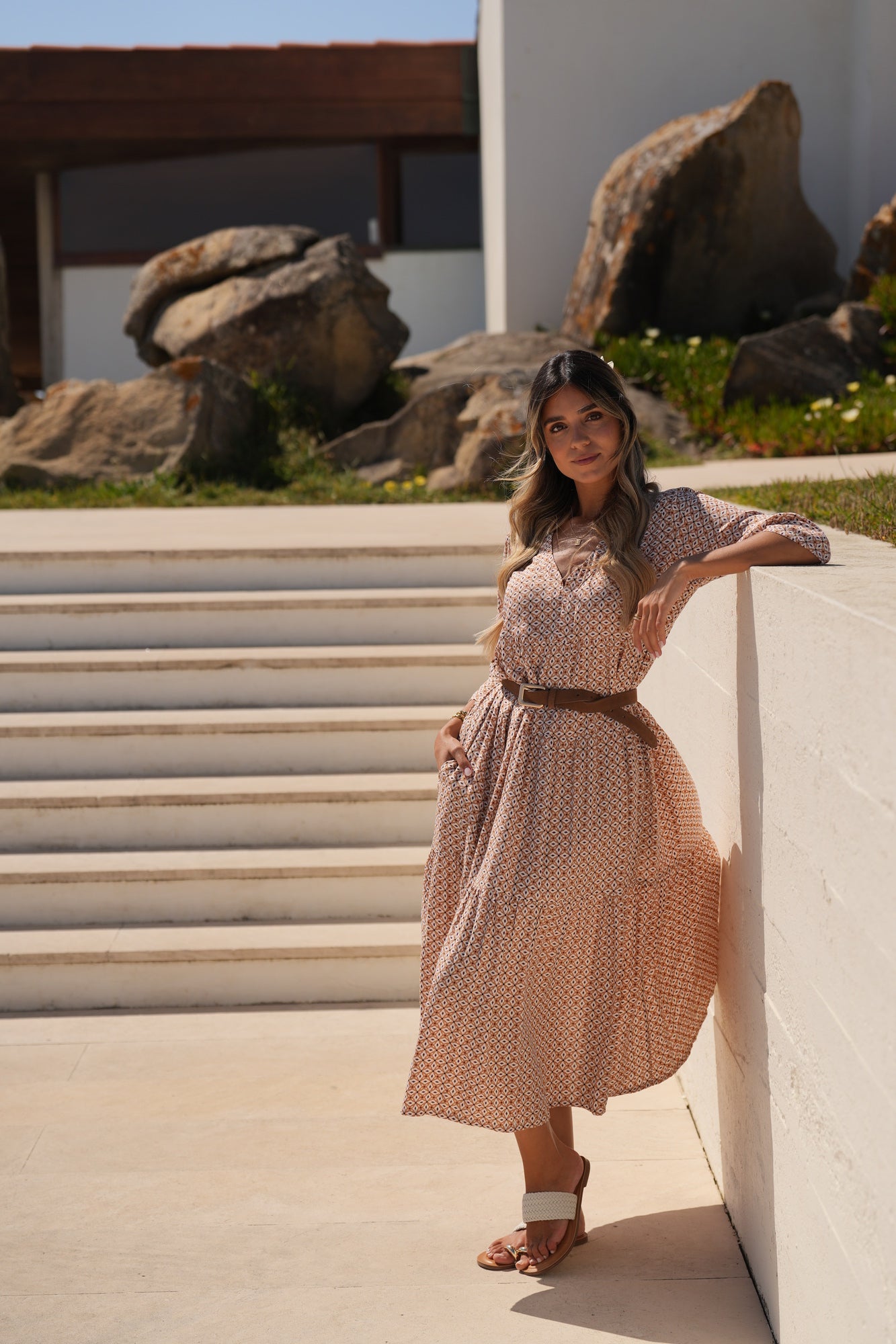 Vestido largo de viscosa estampada