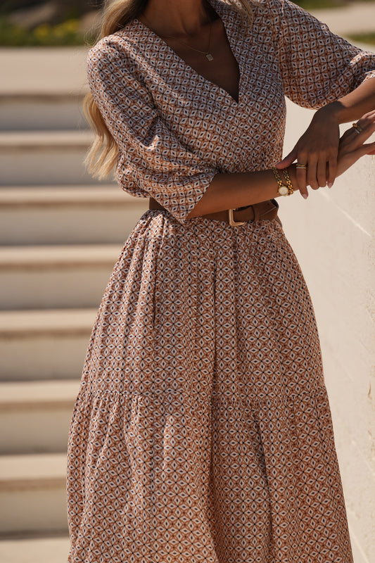 Vestido comprido em viscose estampada