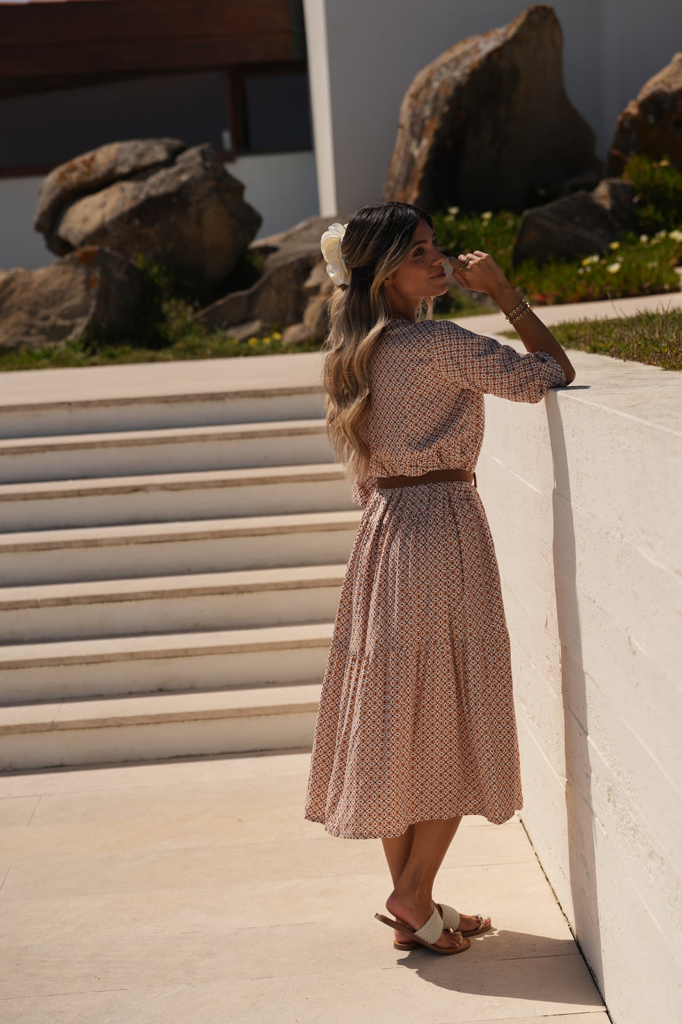 Vestido largo de viscosa estampada