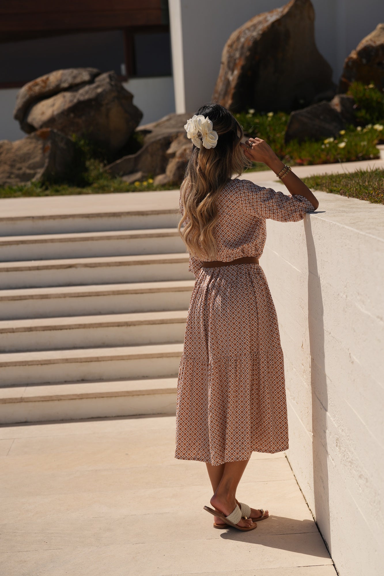 Vestido largo de viscosa estampada