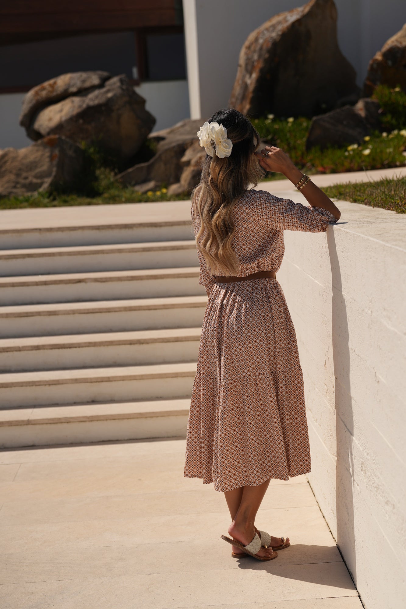 Vestido largo de viscosa estampada