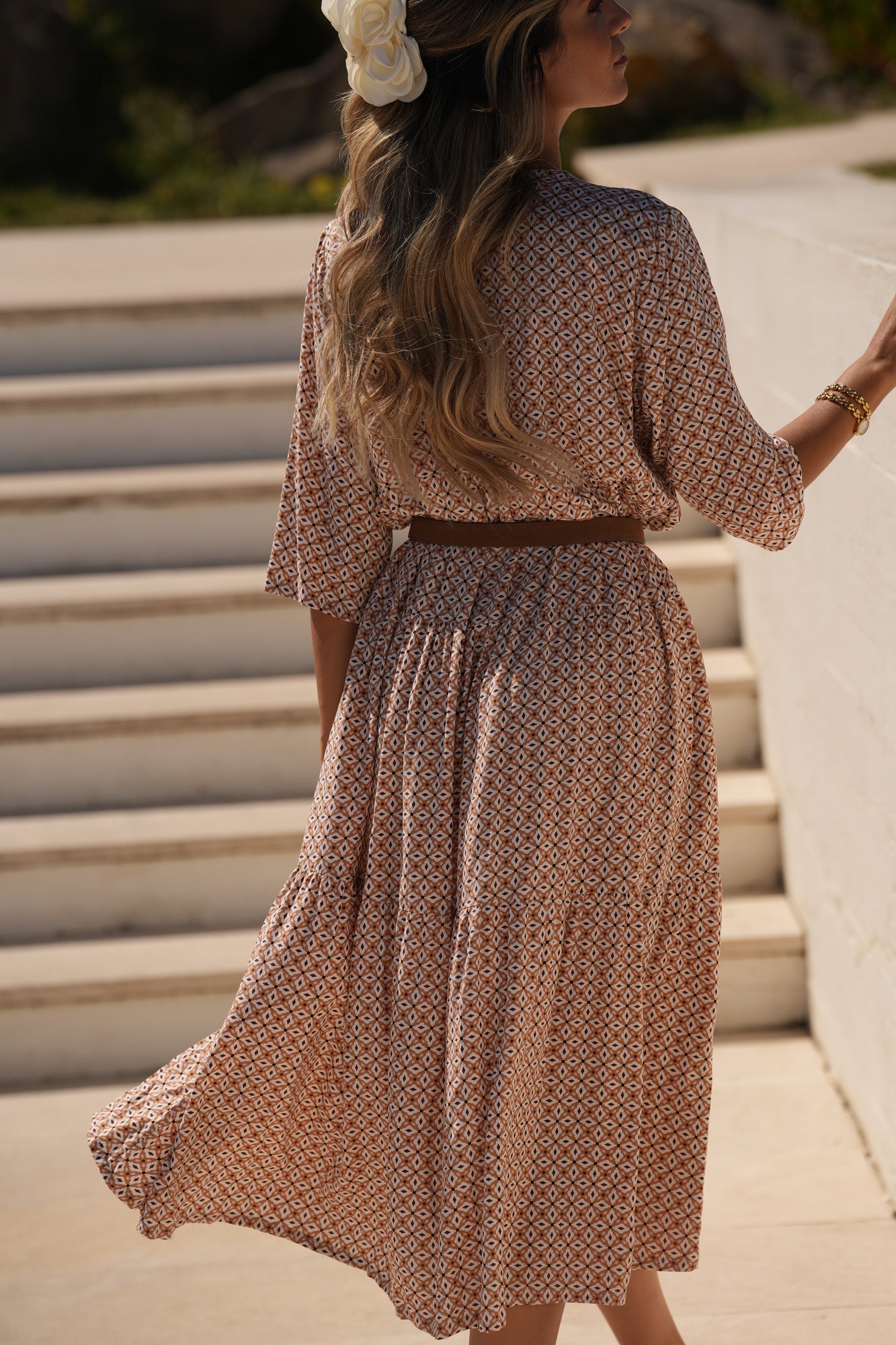 Vestido largo de viscosa estampada