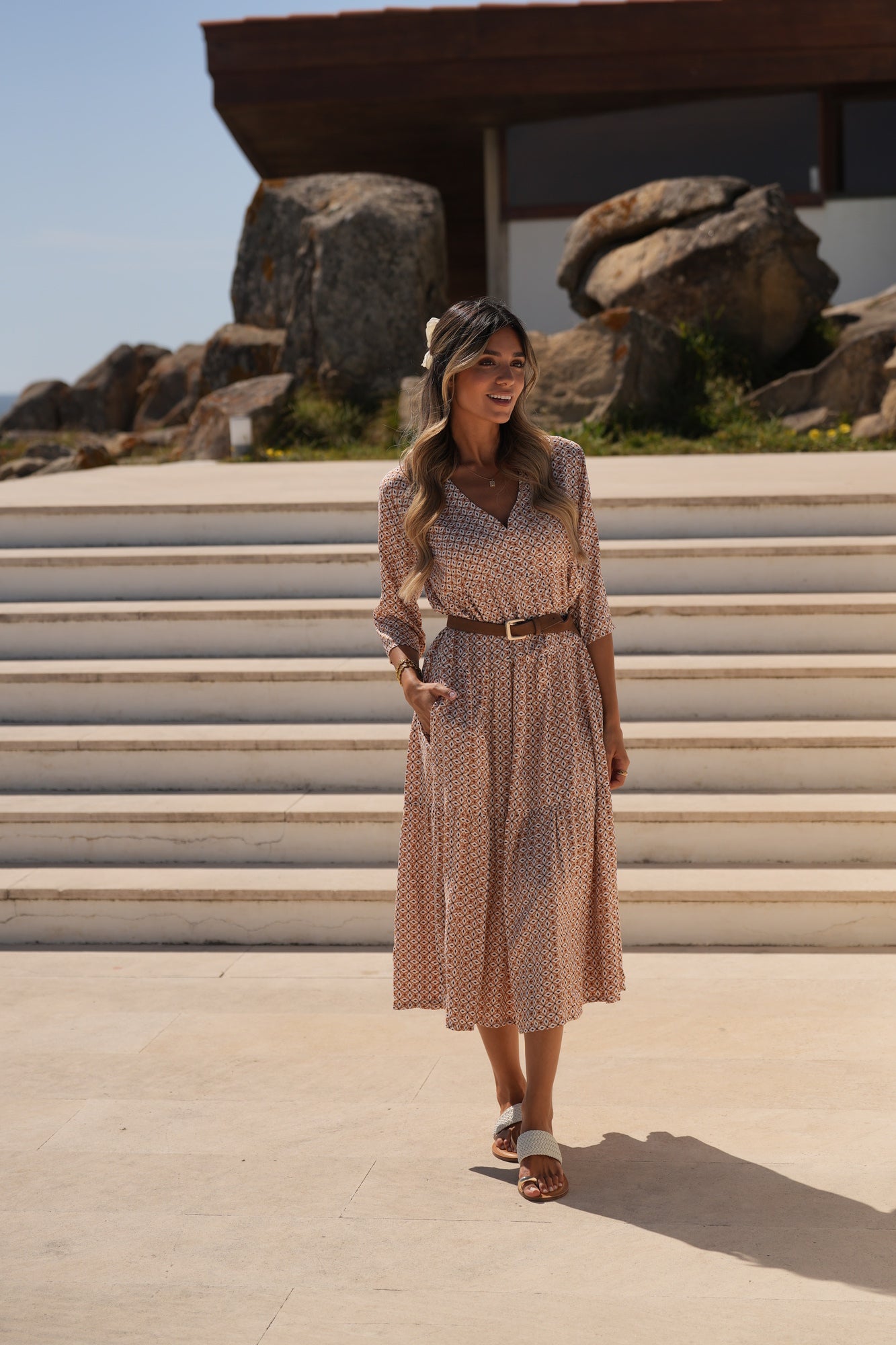 Vestido largo de viscosa estampada