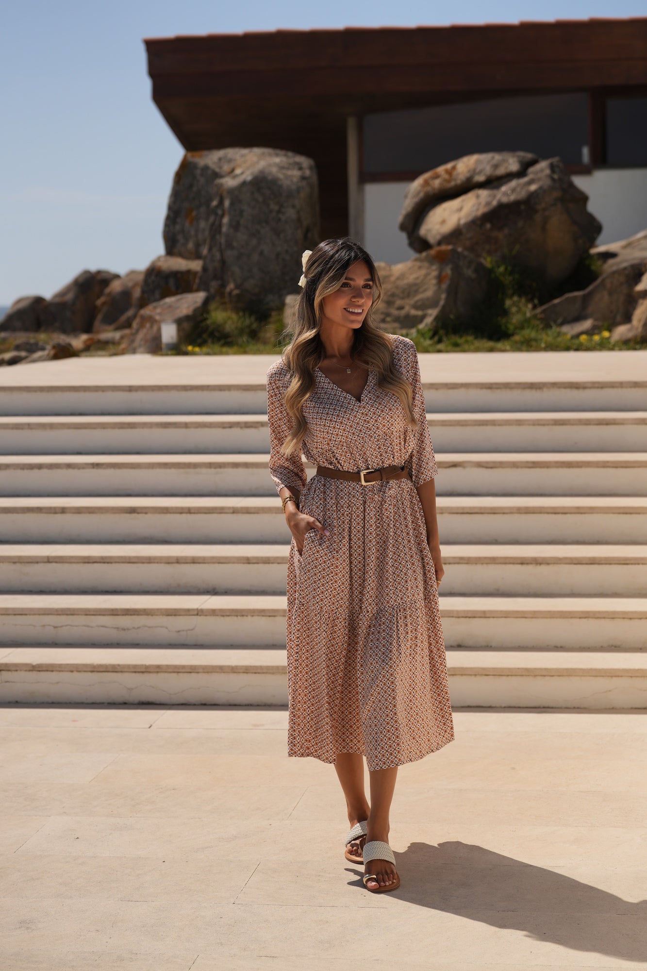 Vestido largo de viscosa estampada