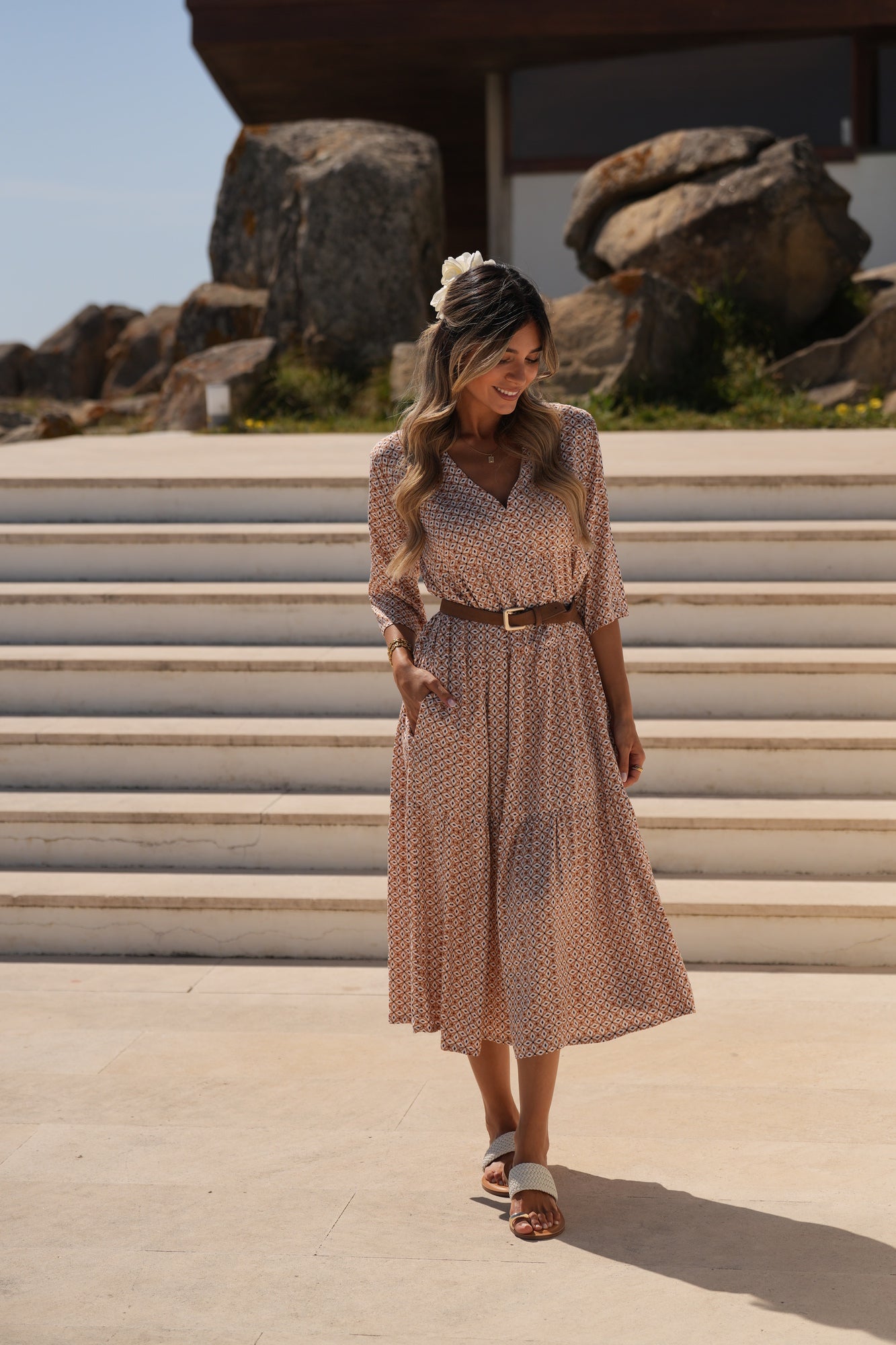 Vestido largo de viscosa estampada