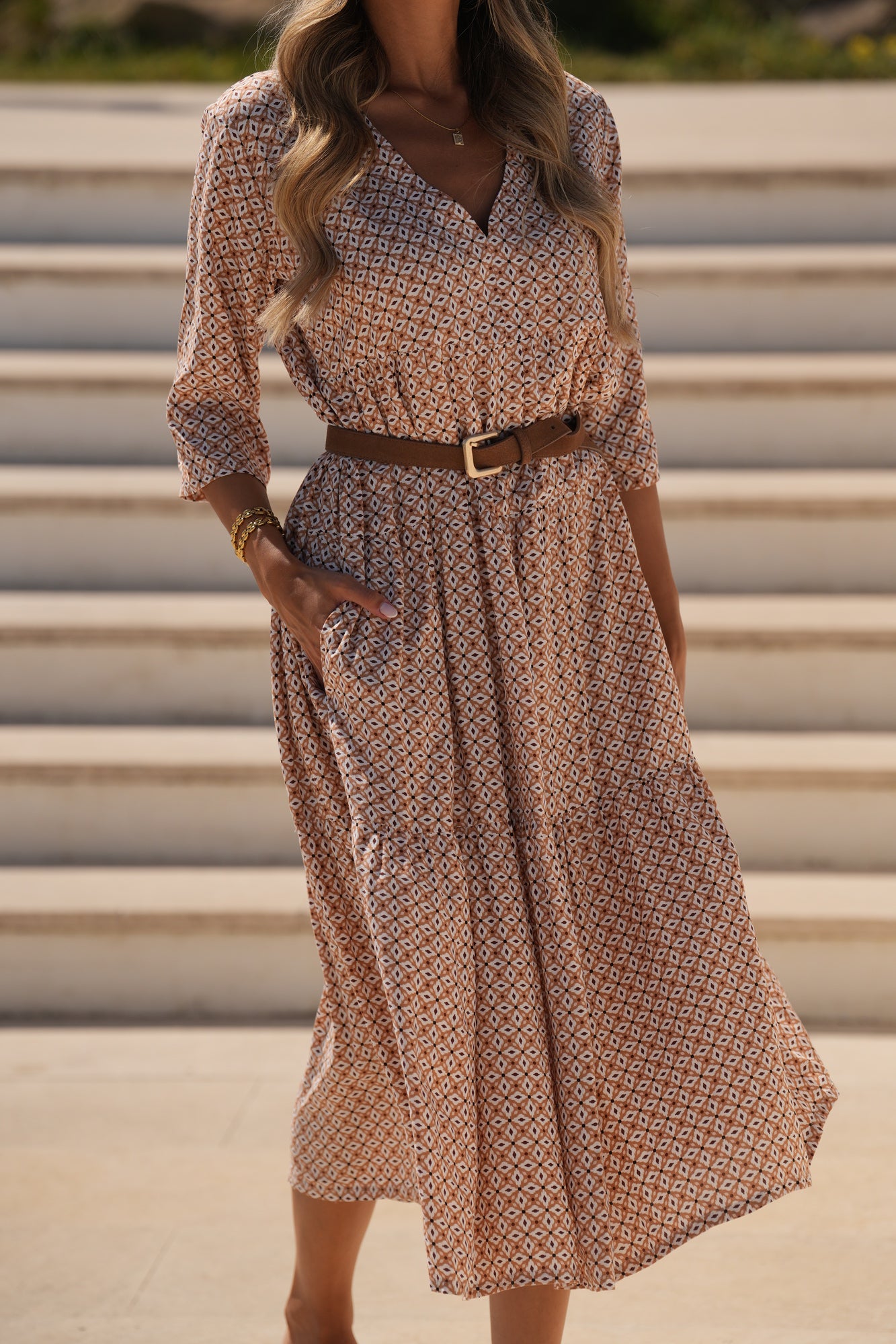 Vestido largo de viscosa estampada