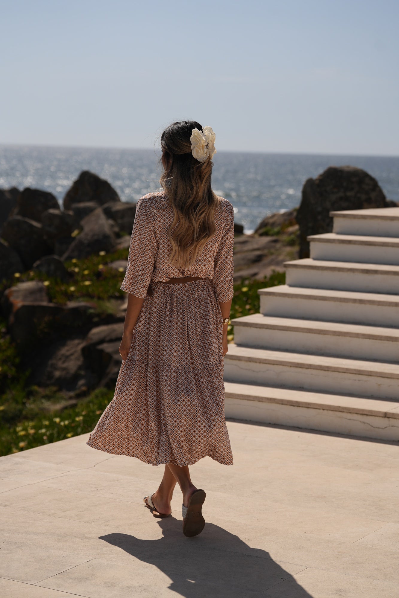 Vestido largo de viscosa estampada