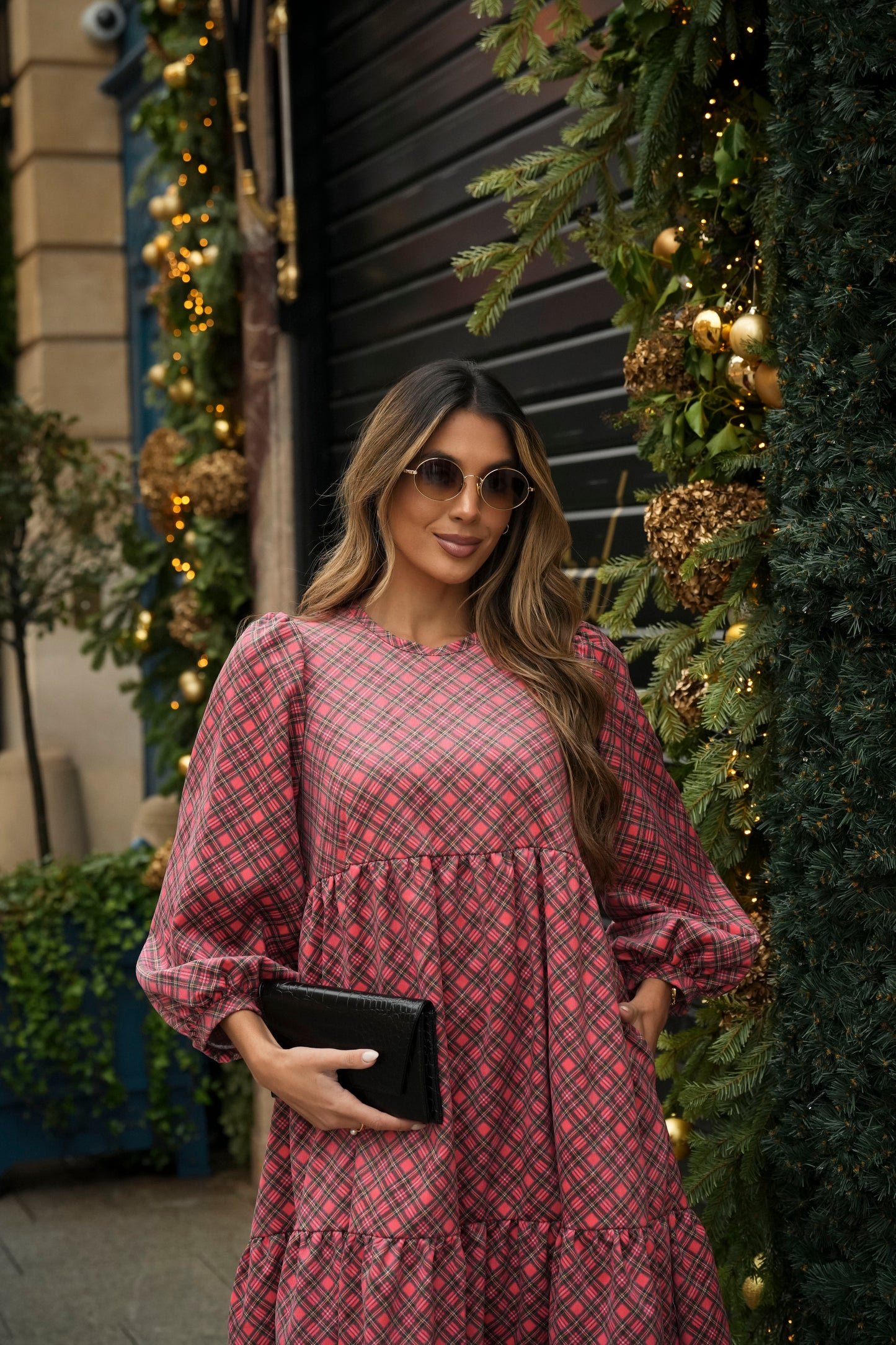 Vestido largo con volantes en bombazina