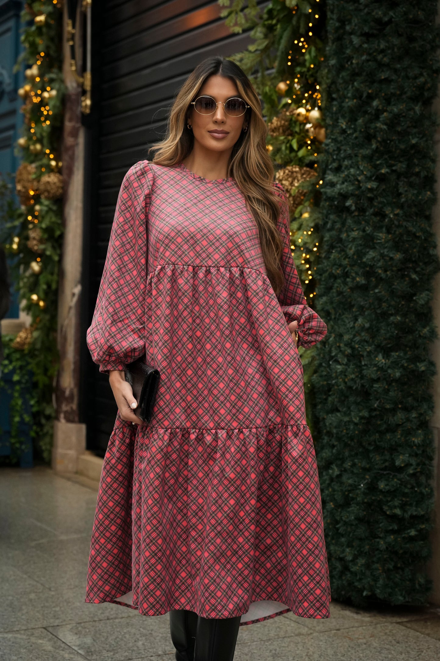 Vestido largo con volantes en bombazina