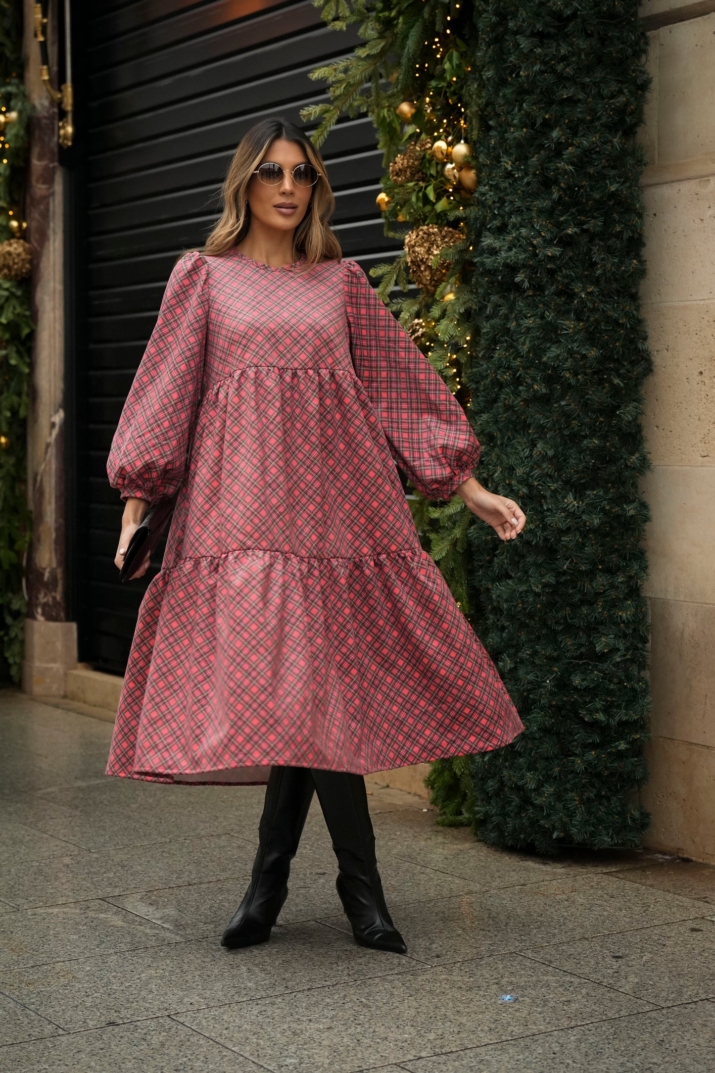 Vestido largo con volantes en bombazina