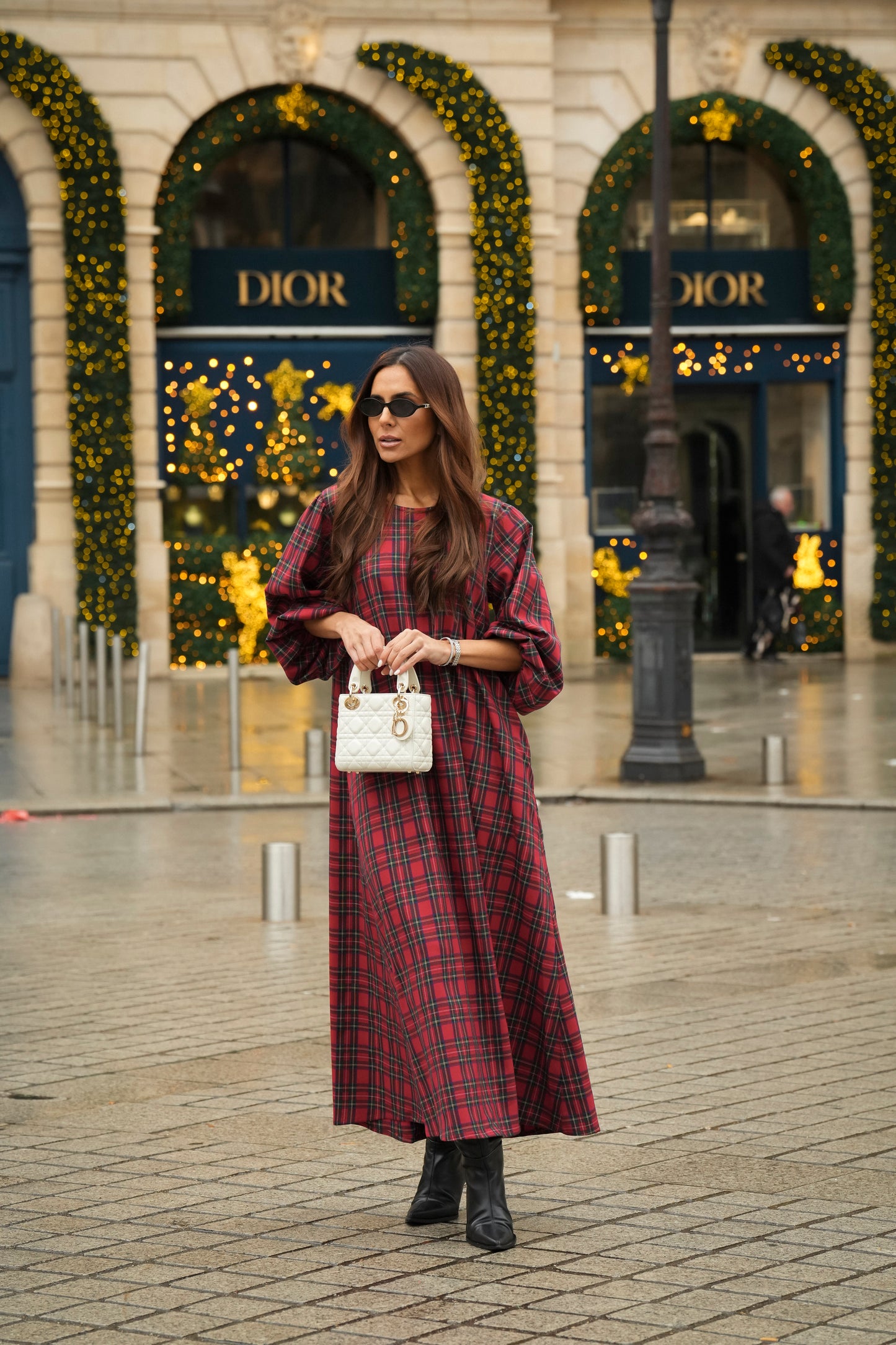 Vestido largo de cuadros rojos