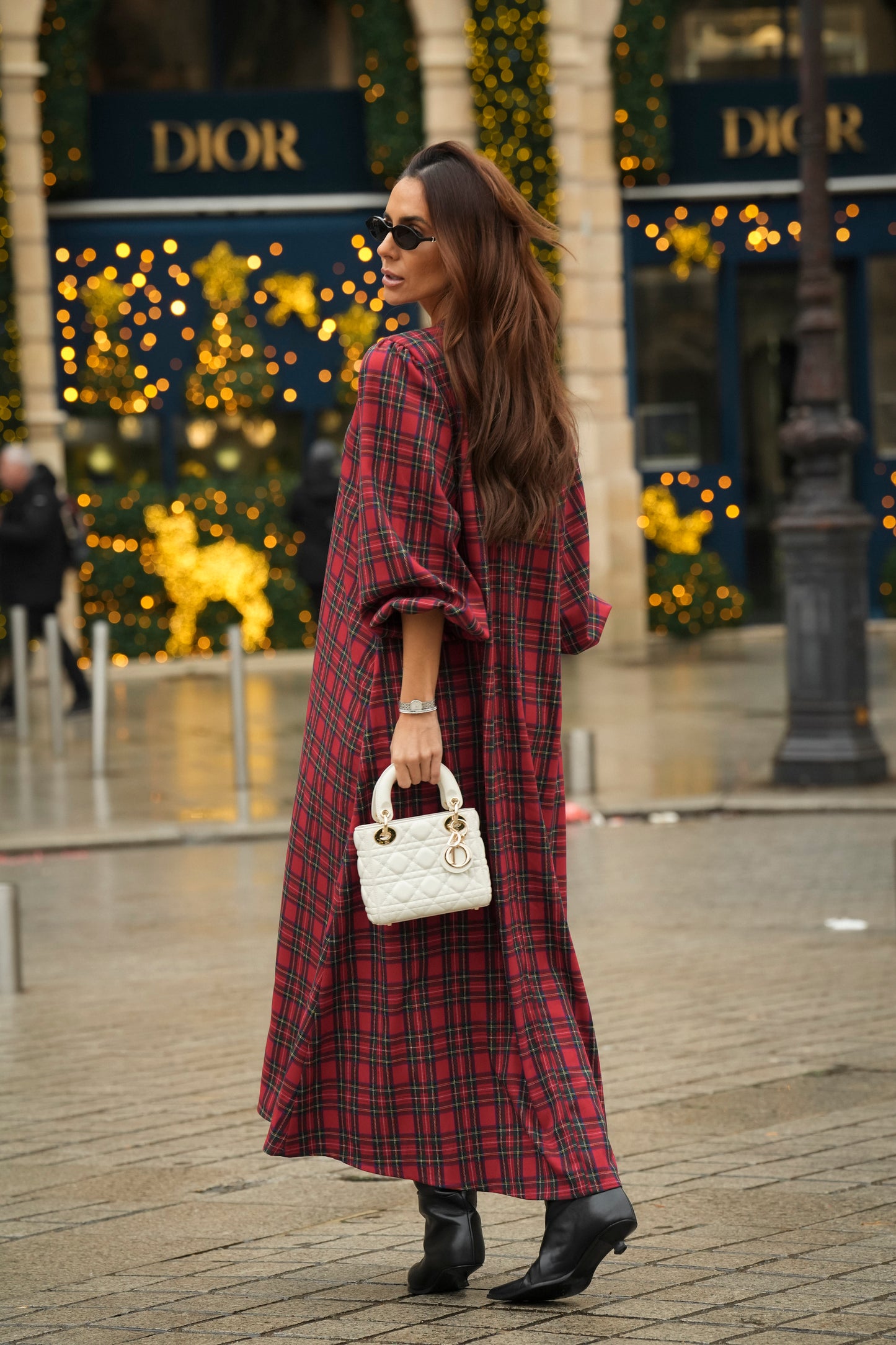 Vestido largo de cuadros rojos