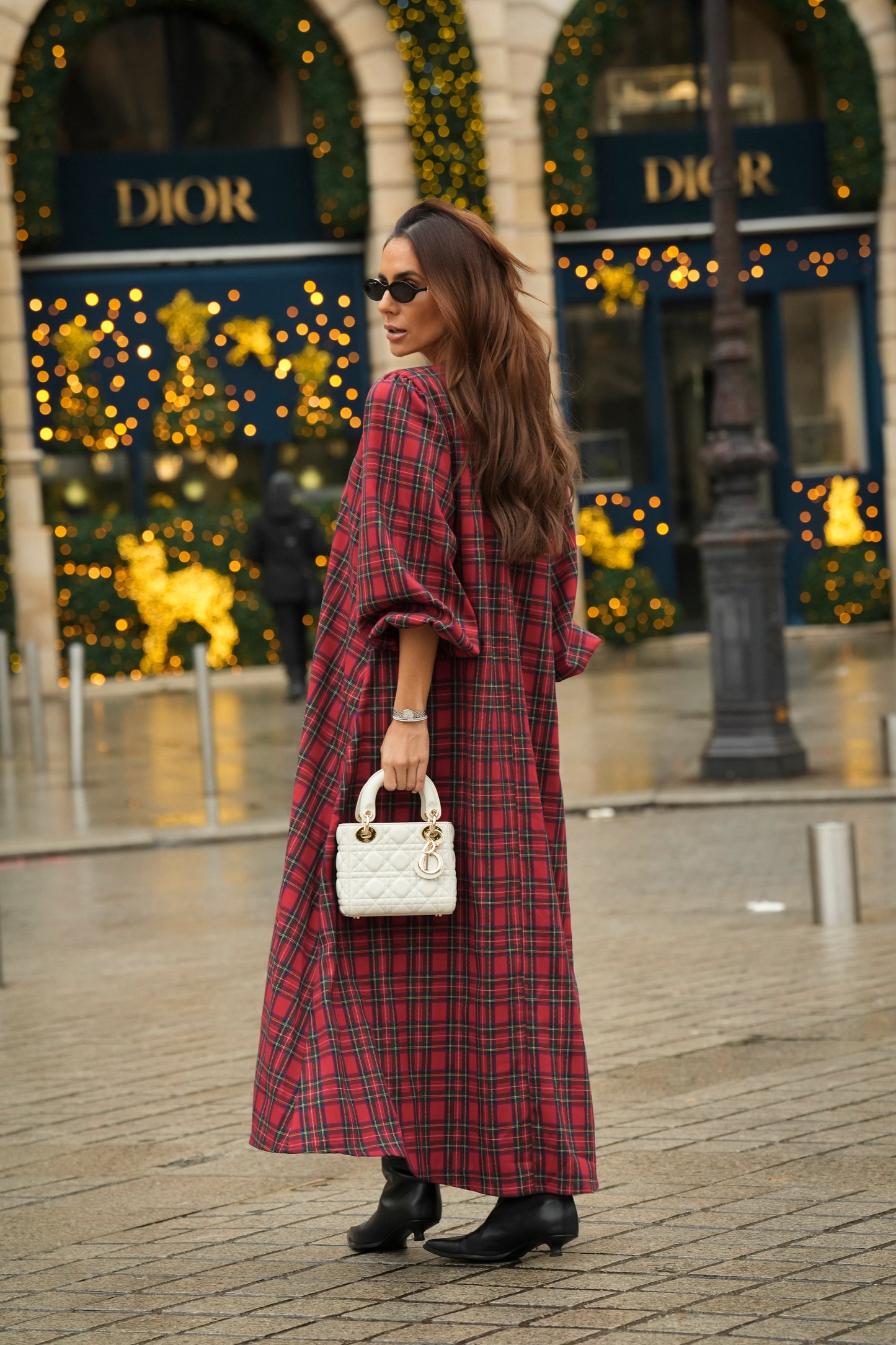 Vestido largo de cuadros rojos