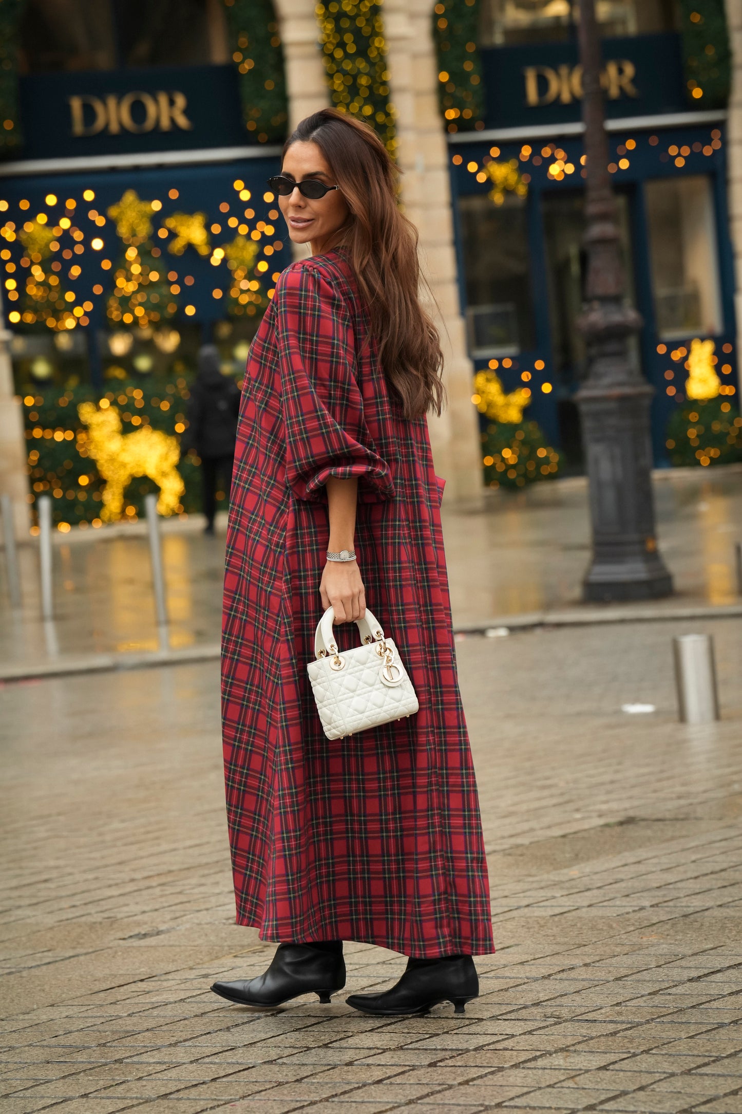 Vestido largo de cuadros rojos